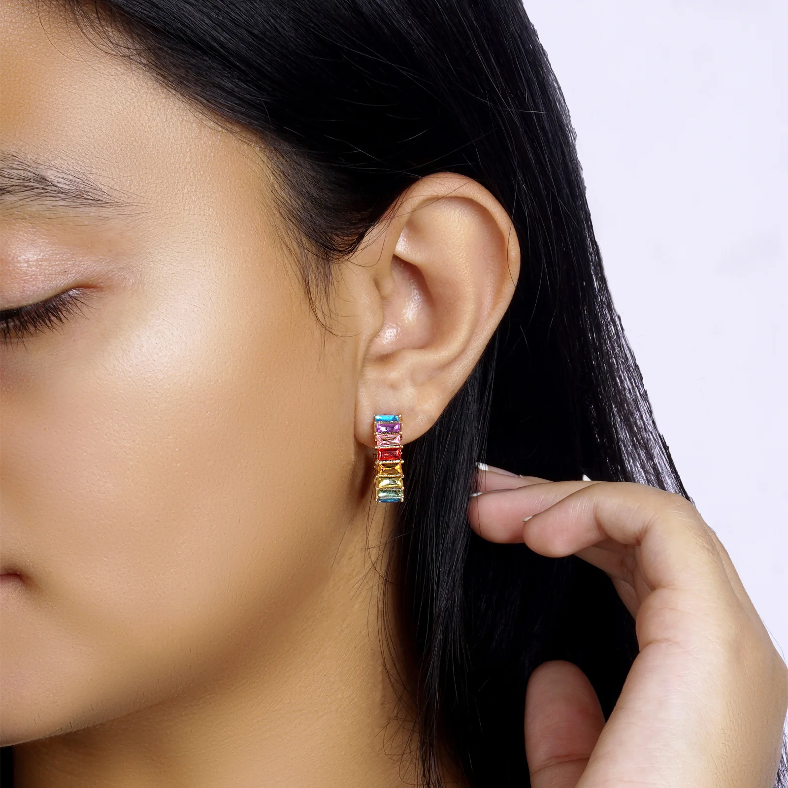 Myraa Hoop Multicolour Stone Earrings - Image 2