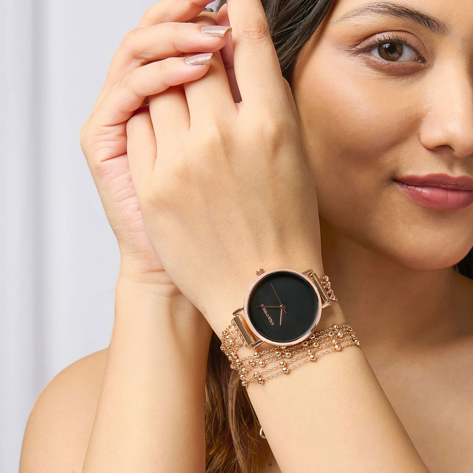 Nami Black Medium Dial Rose Gold Chain Wrap Around Strap Women's Watch - Image 2