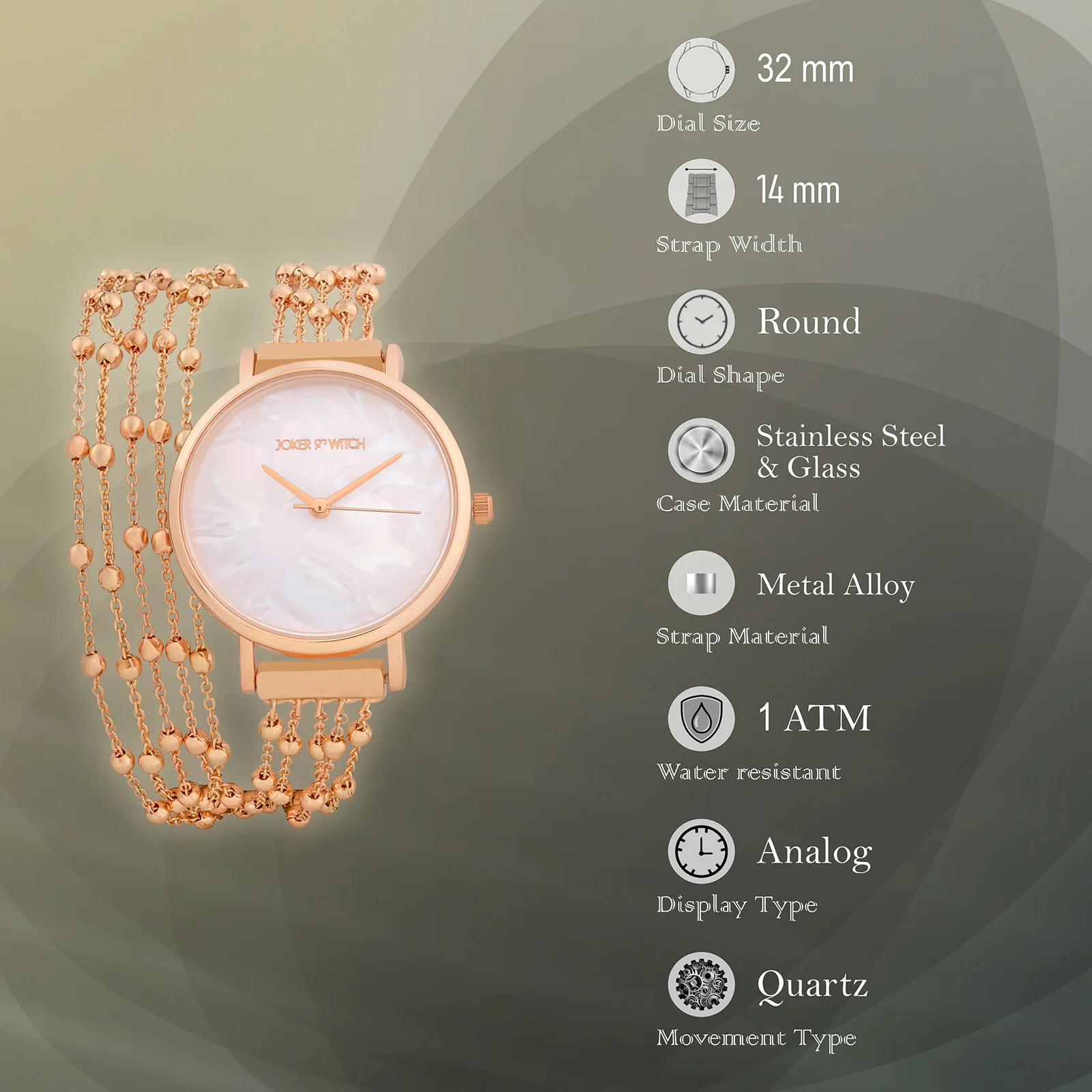 Nami White Medium Dial Rose Gold Chain Wrap Around Strap Women's Watch - Image 7