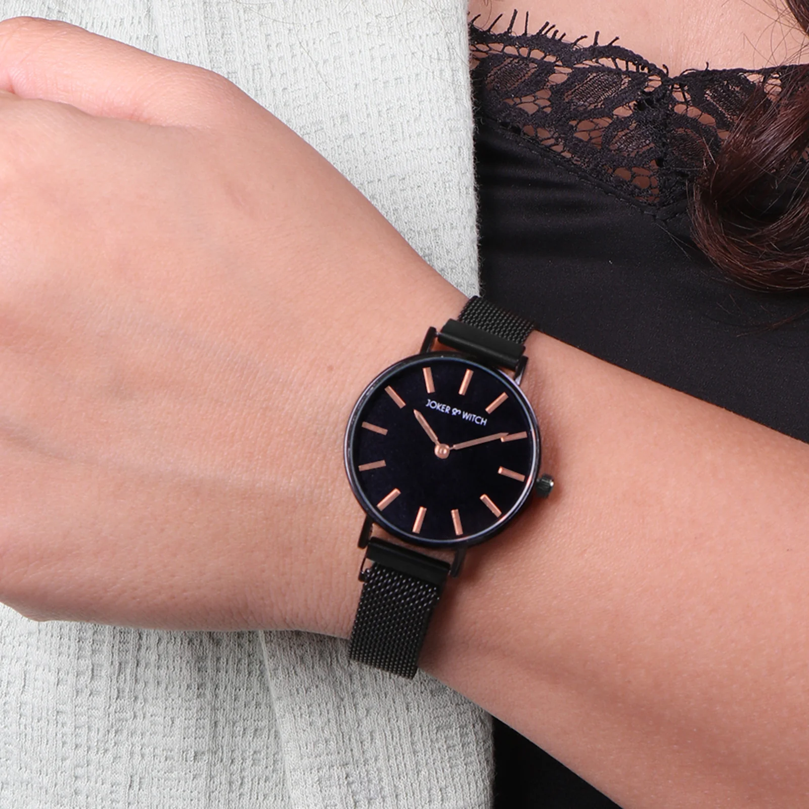 Natalie Rose Gold Black Medium Dial Magnetic Strap Women's Watch - Image 3
