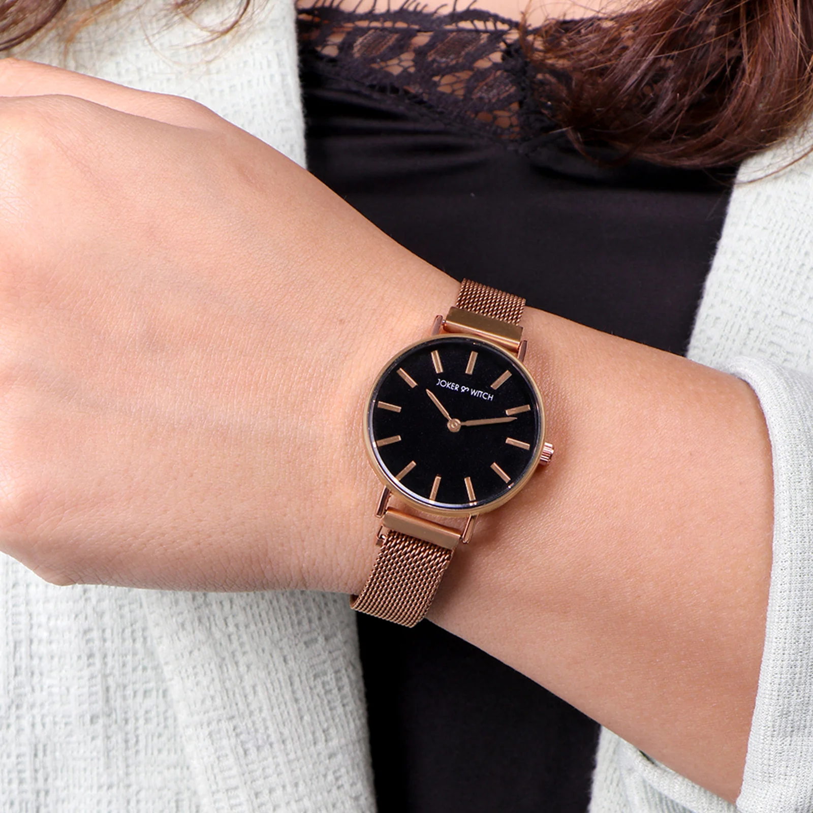 Natalie Black Medium Dial Rose Gold Magnetic Strap Women's Watch - Image 3