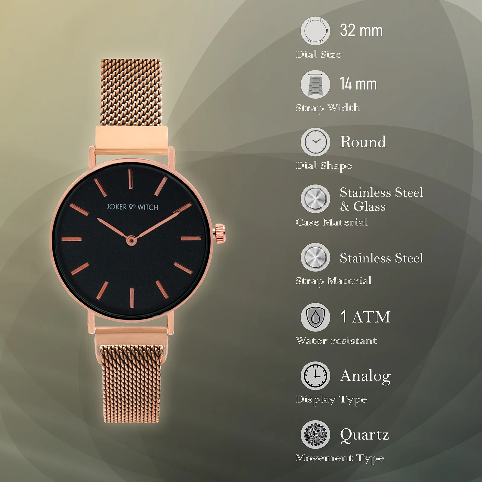 Natalie Black Medium Dial Rose Gold Magnetic Strap Women's Watch - Image 7