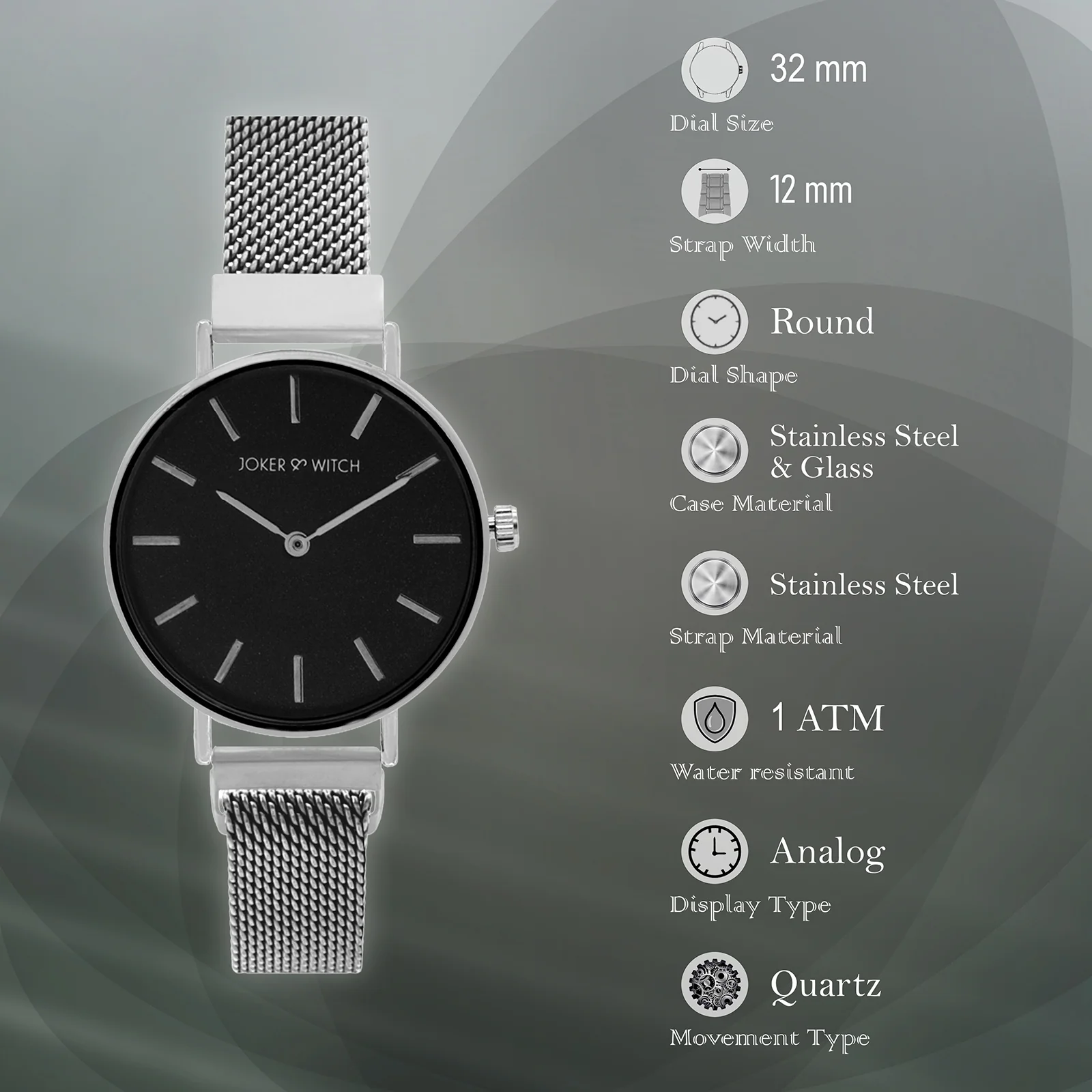 Natalie Black Medium Dial Silver Magnetic Strap Women's Watch - Image 6