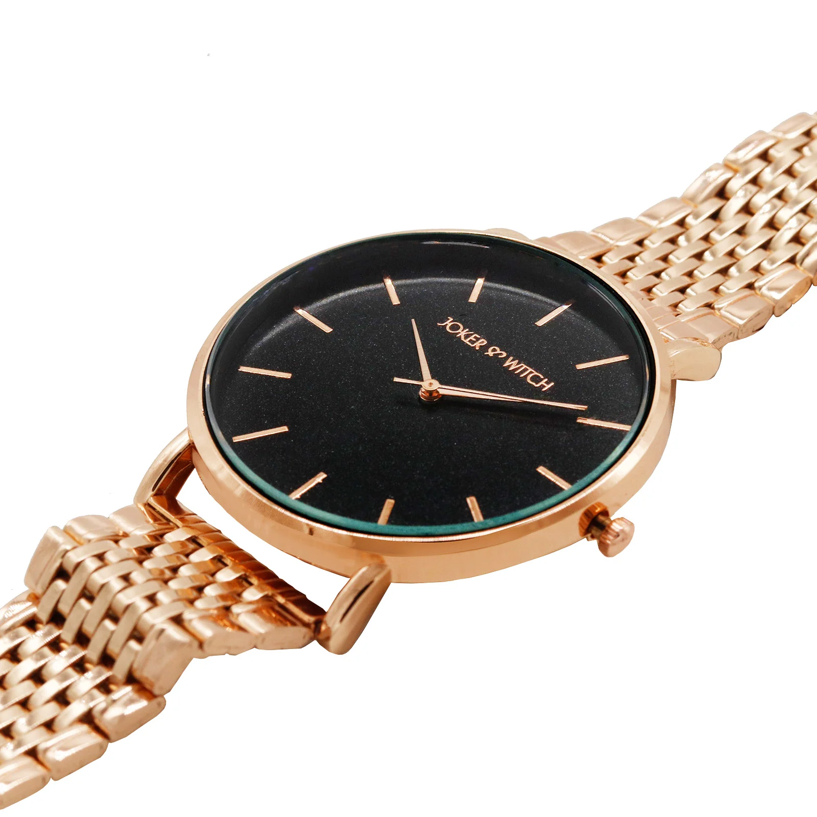 Nebula Black Large Dial Rose Gold Linked Chain Strap Women's Watch - Image 5