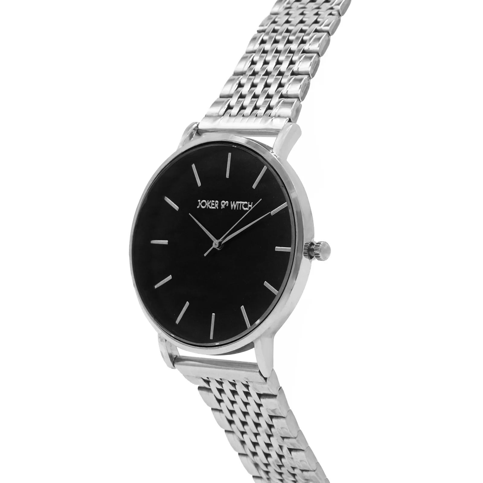 Nebula Black Large Dial Silver Linked Chain Strap Women's Watch - Image 4