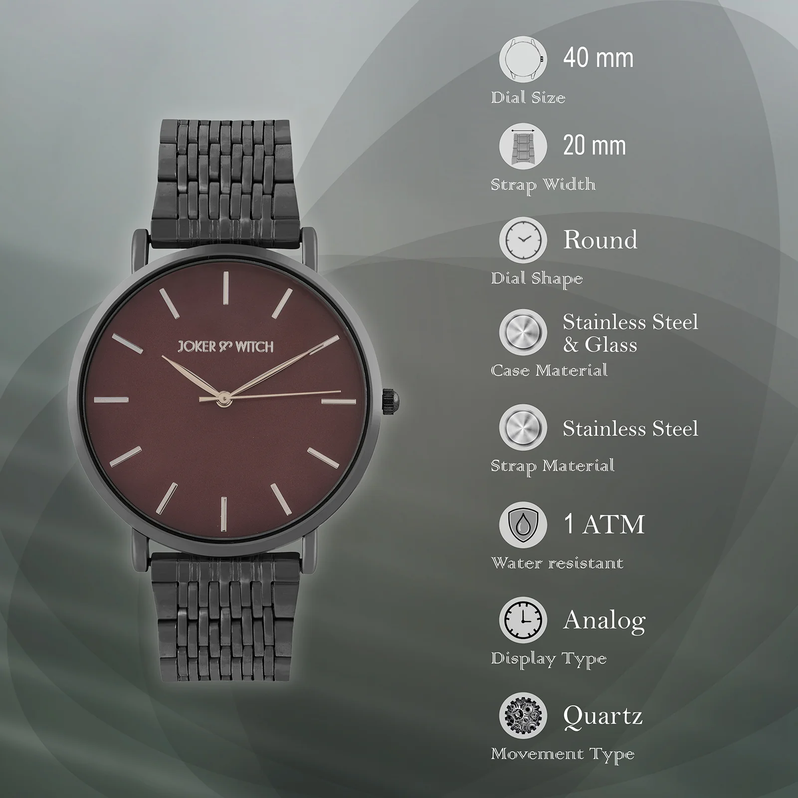 Nebula Taupe Large Dial Black Linked Chain Strap Women's Watch - Image 7