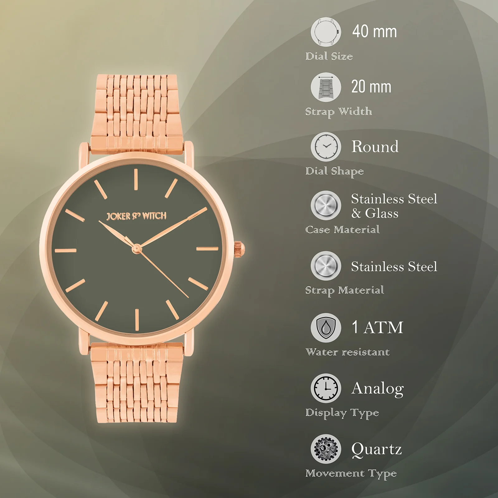 Nebula Grey Large Dial Rose Gold Linked Chain Strap Women's Watch - Image 7