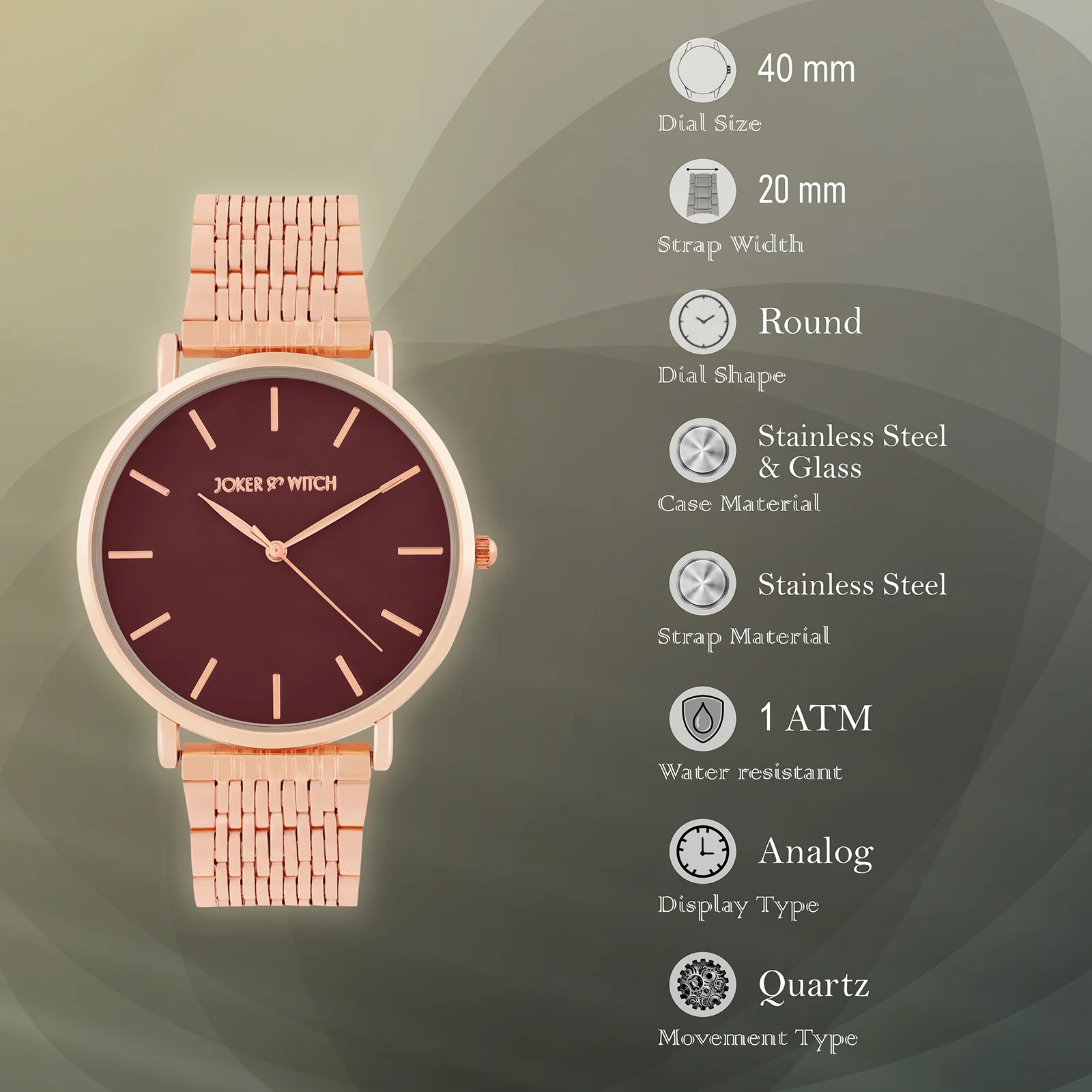 Nebula Maroon Large Dial Rose Gold Linked Chain Strap Women's Watch - Image 7