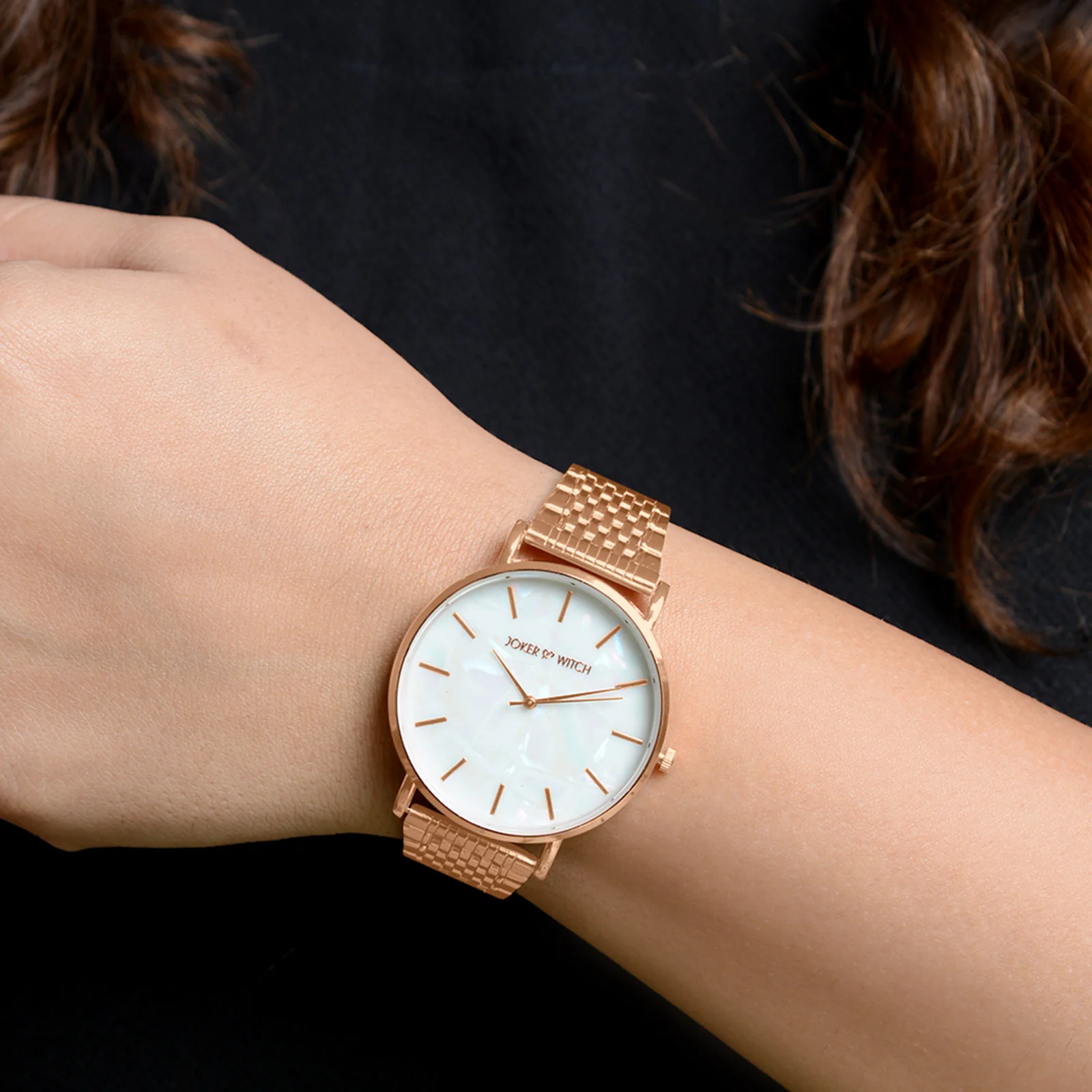 Nebula White MOP Large Dial Rose Gold Linked Chain Strap Women's Watch - Image 2