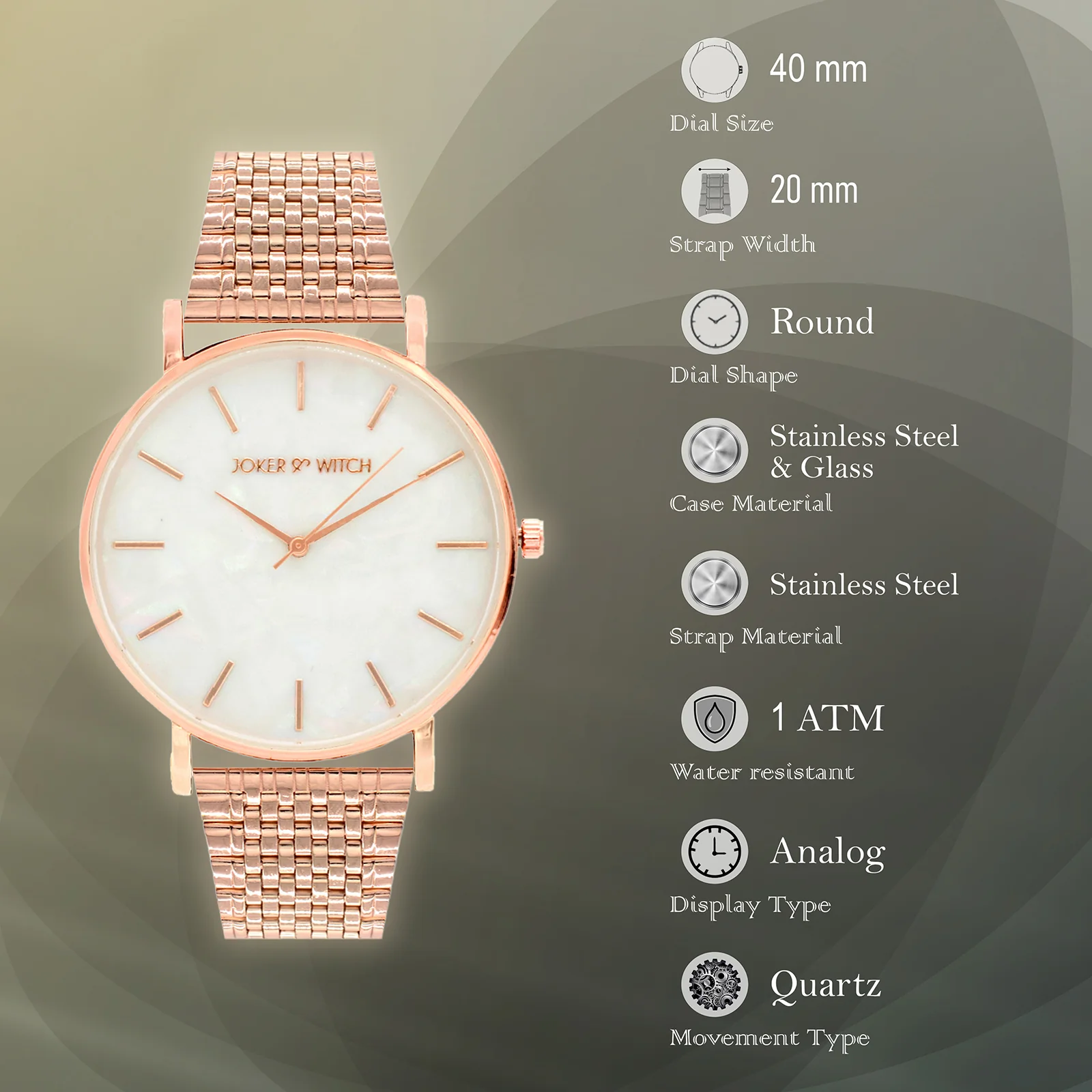 Nebula White MOP Large Dial Rose Gold Linked Chain Strap Women's Watch - Image 8