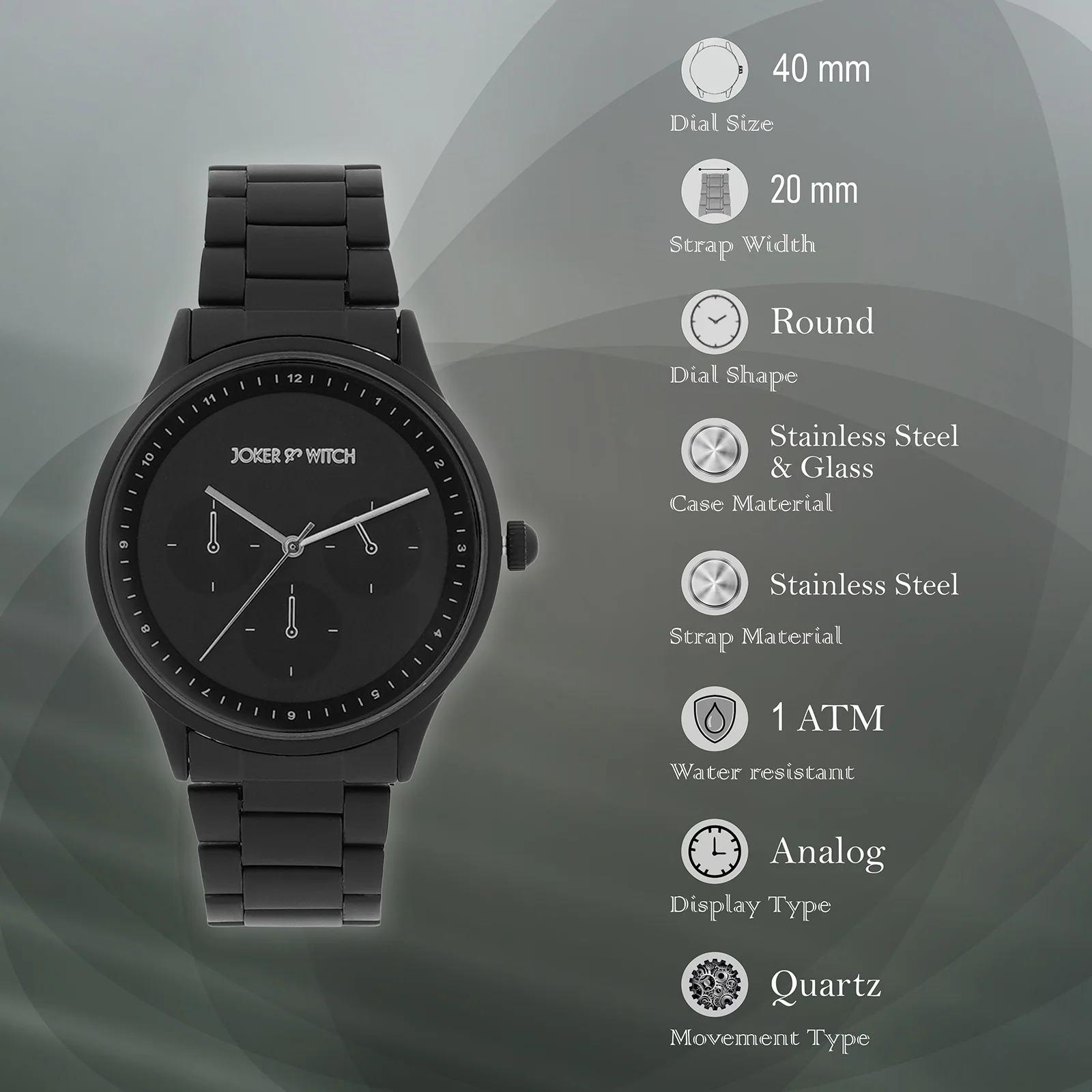Nexus Black Large Dial Linked Chain Strap Men's Watch - Image 7
