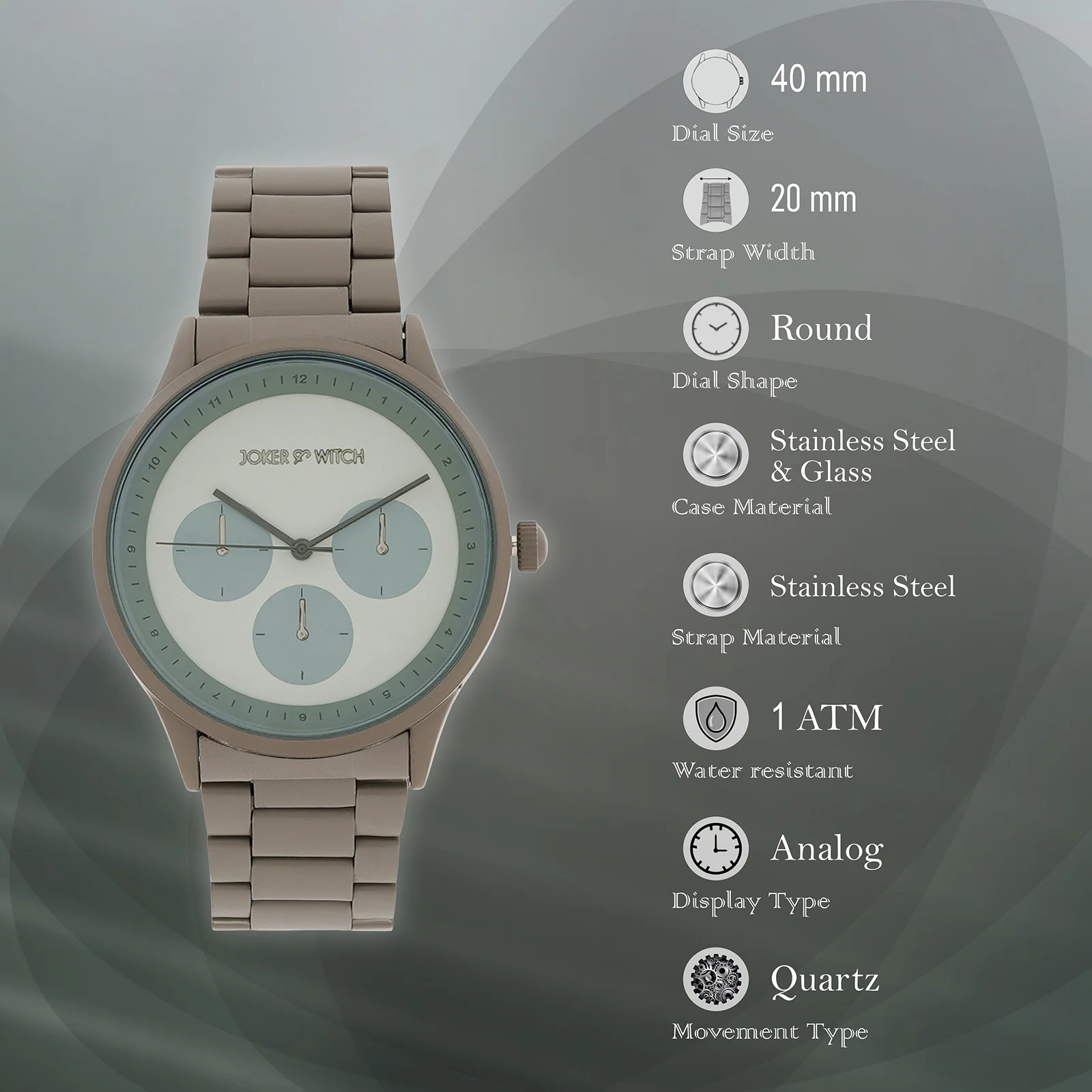 Nexus Grey Large Dial Linked Chain Strap Men's Watch - Image 7