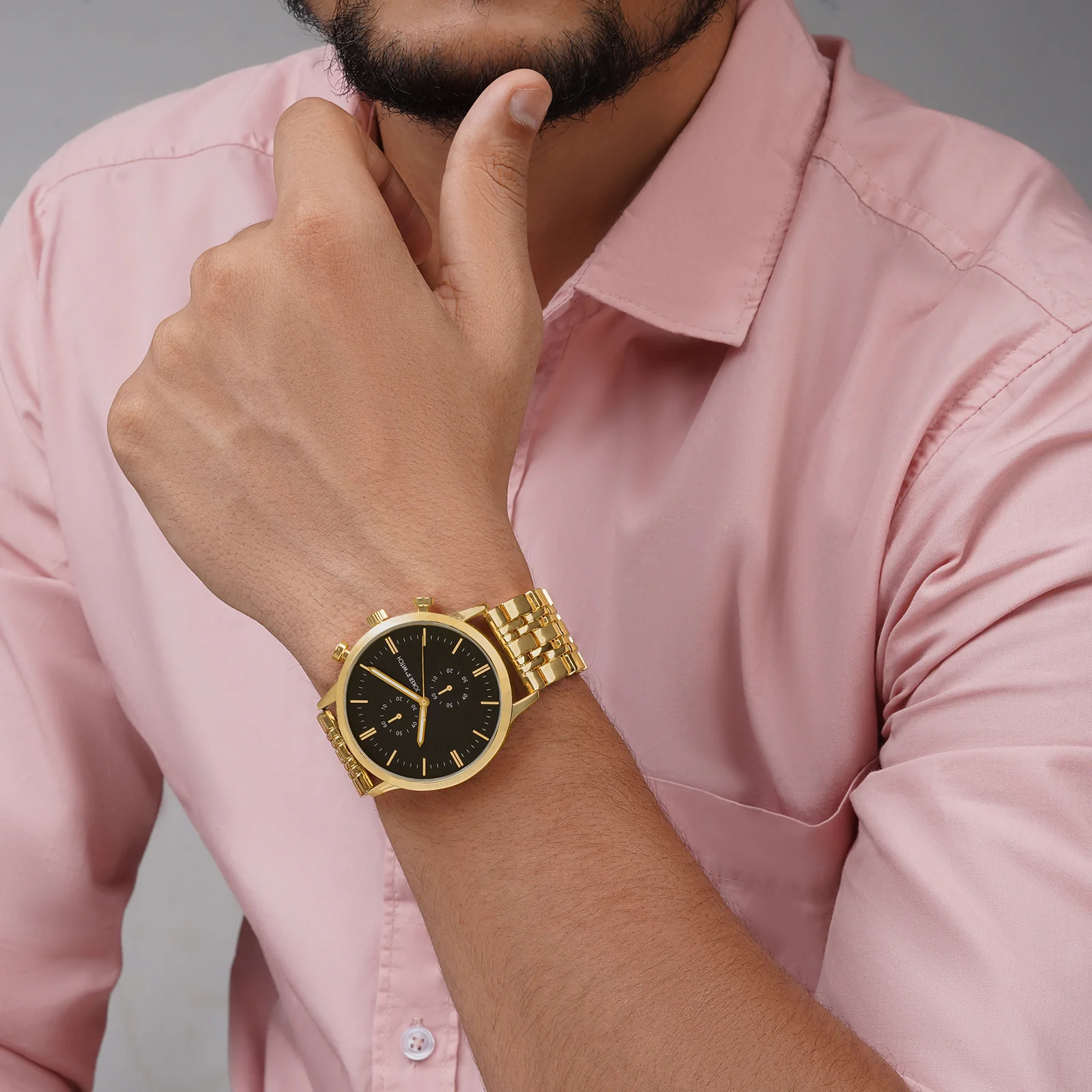 Niko Black Large Dial Gold Linked Chain Strap Men's Watch - Image 2