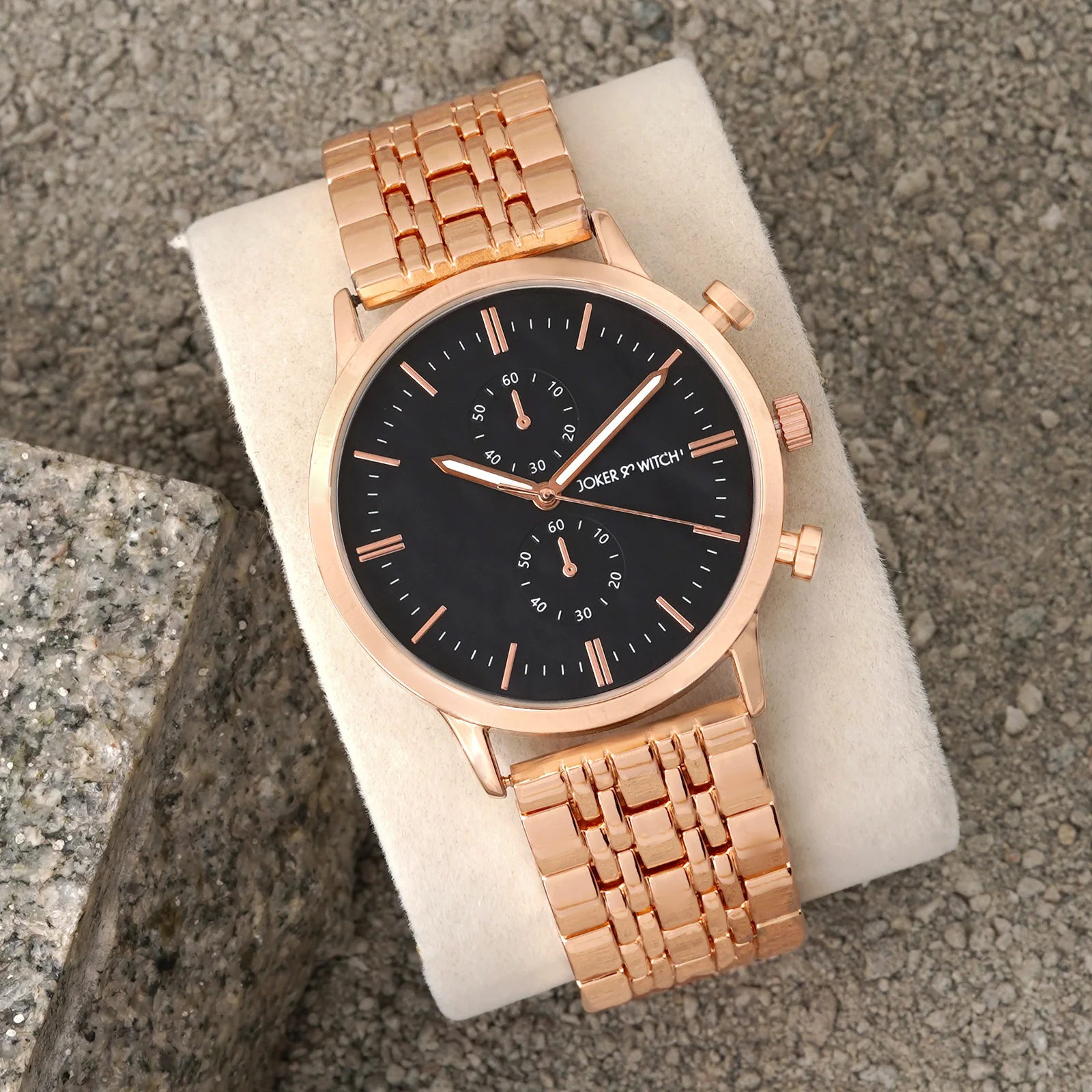 Niko Black Large Dial Rose Gold Linked Chain Strap Men's Watch - Image 2