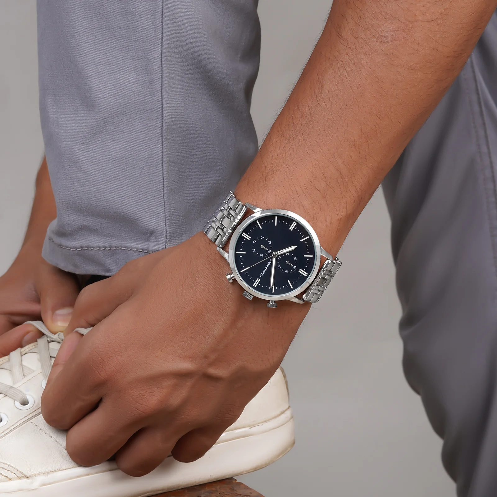 Niko Blue Large Dial Silver Linked Chain Strap Men's Watch - Image 6