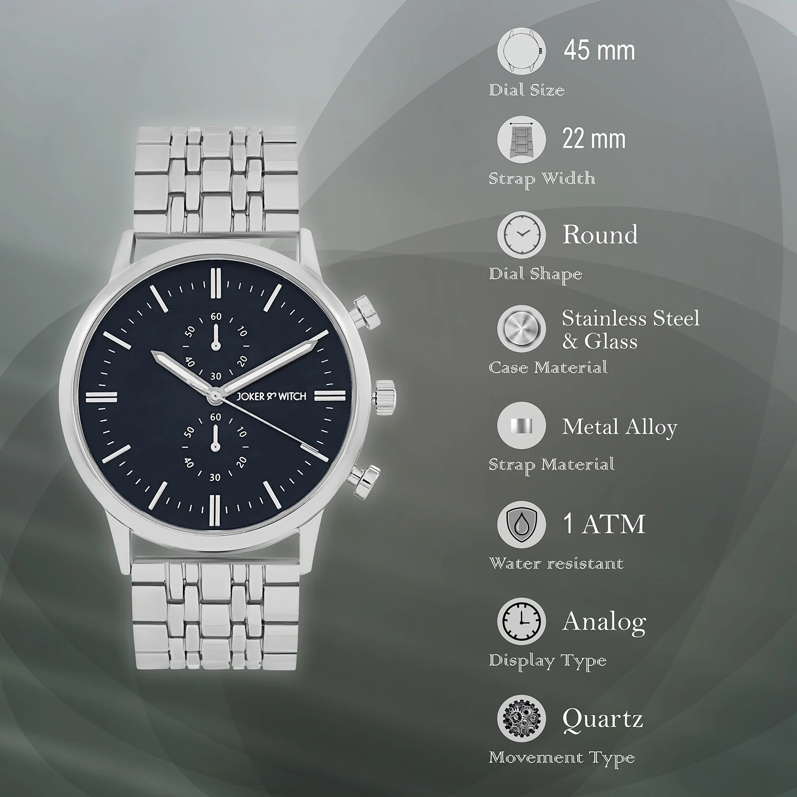 Niko Blue Large Dial Silver Linked Chain Strap Men's Watch - Image 7
