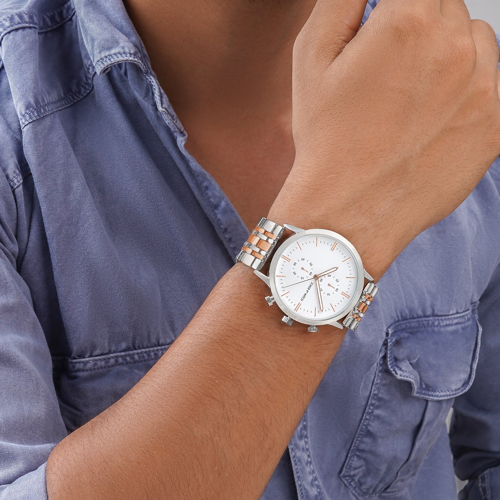 Niko White Large Dial Dual Tone Linked Chain Strap Men's Watch - Image 3