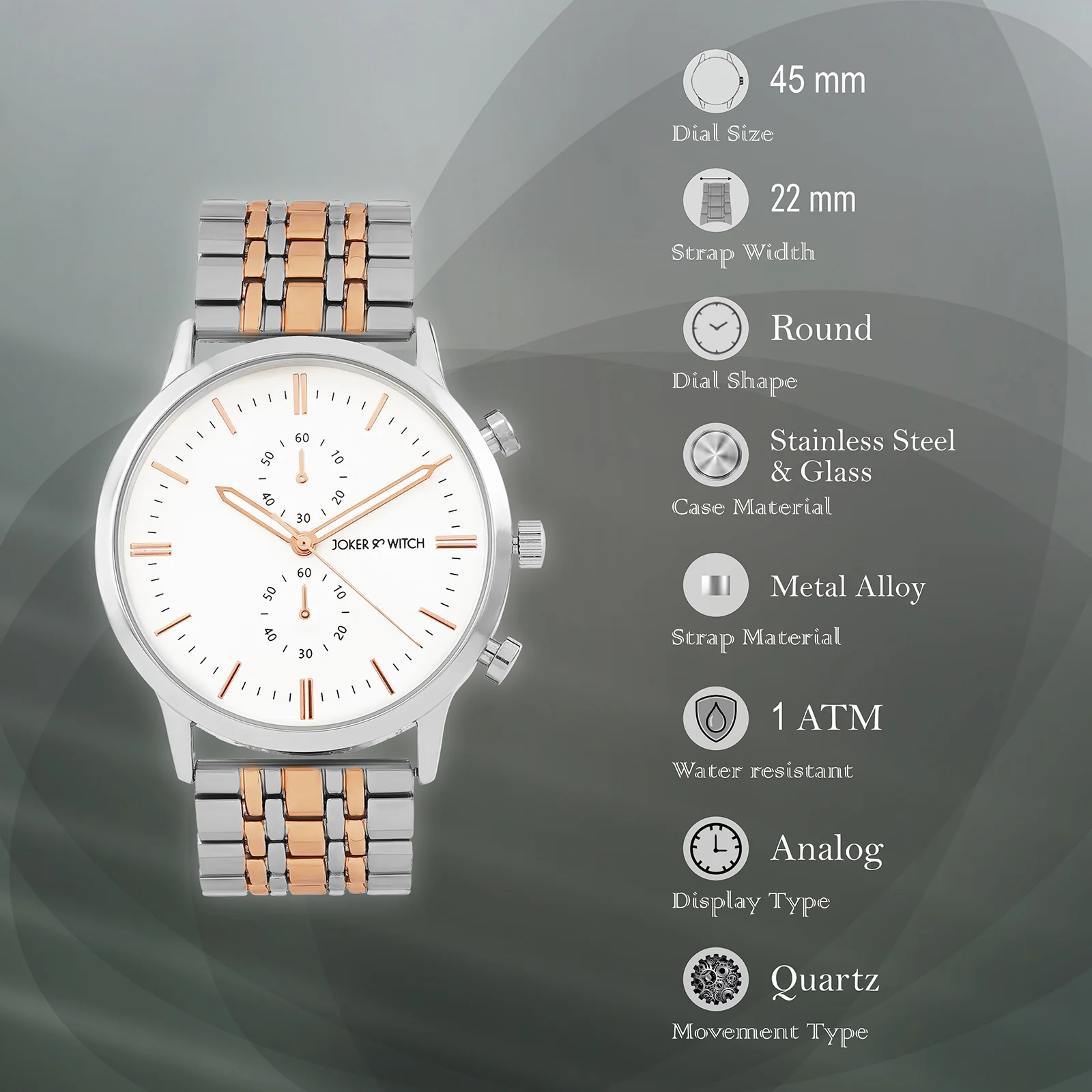 Niko White Large Dial Dual Tone Linked Chain Strap Men's Watch - Image 7