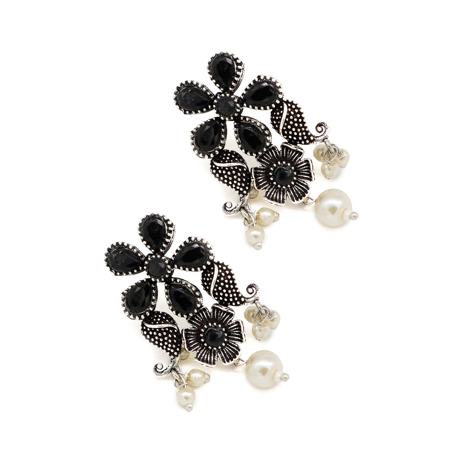 Niranjana Black Stone Silver Oxidized Necklace Set - Image 10