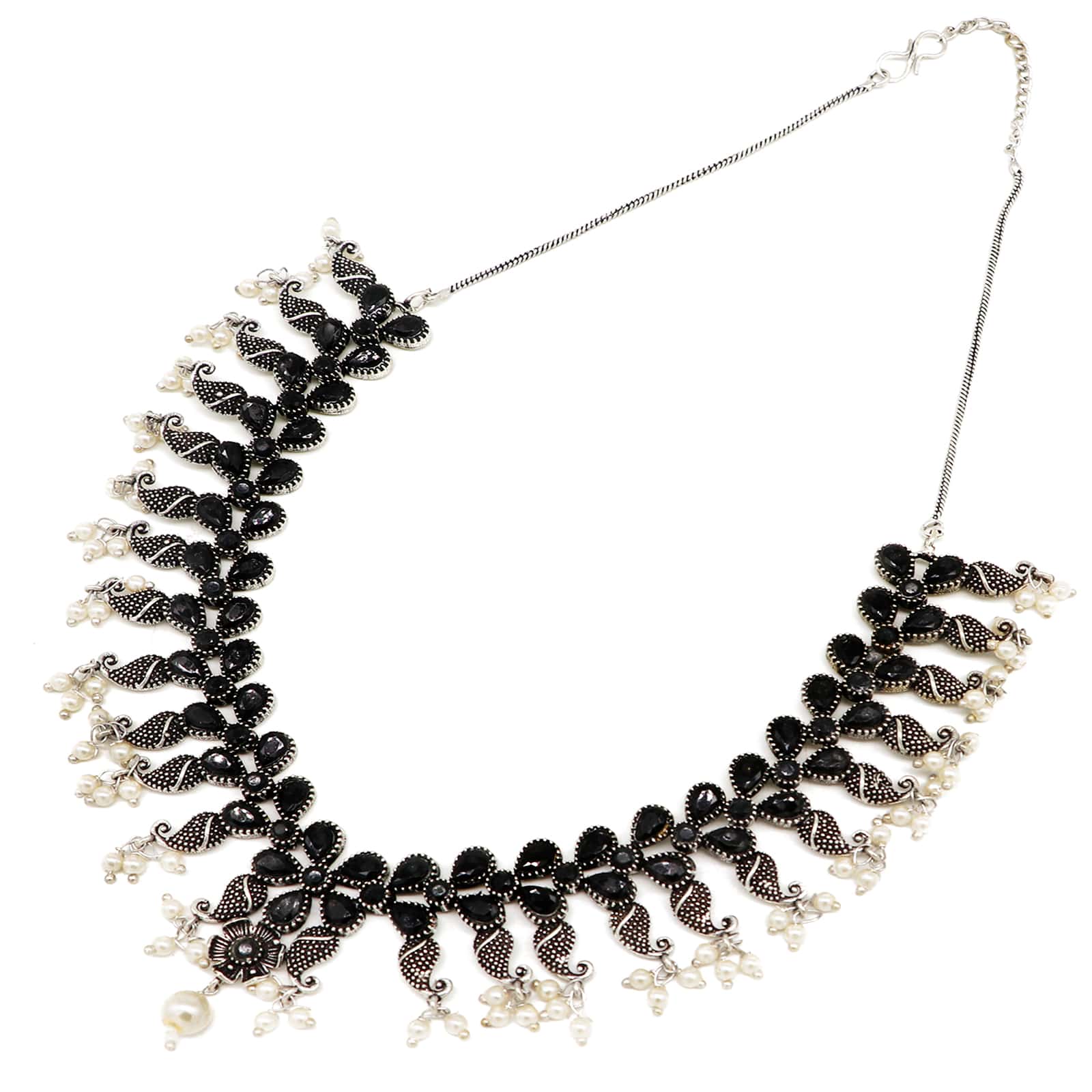 Niranjana Black Stone Silver Oxidized Necklace Set - Image 6