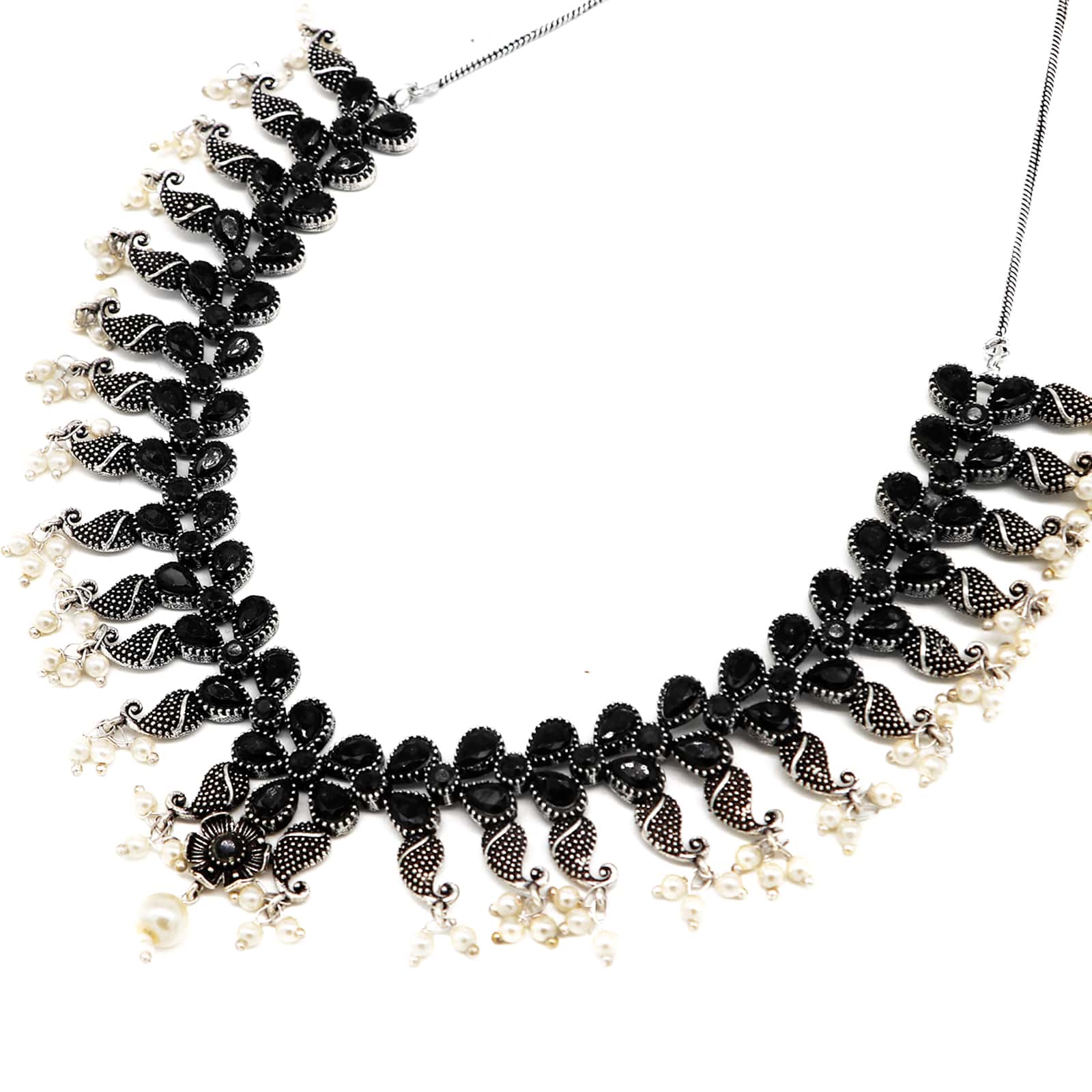 Niranjana Black Stone Silver Oxidized Necklace Set - Image 7