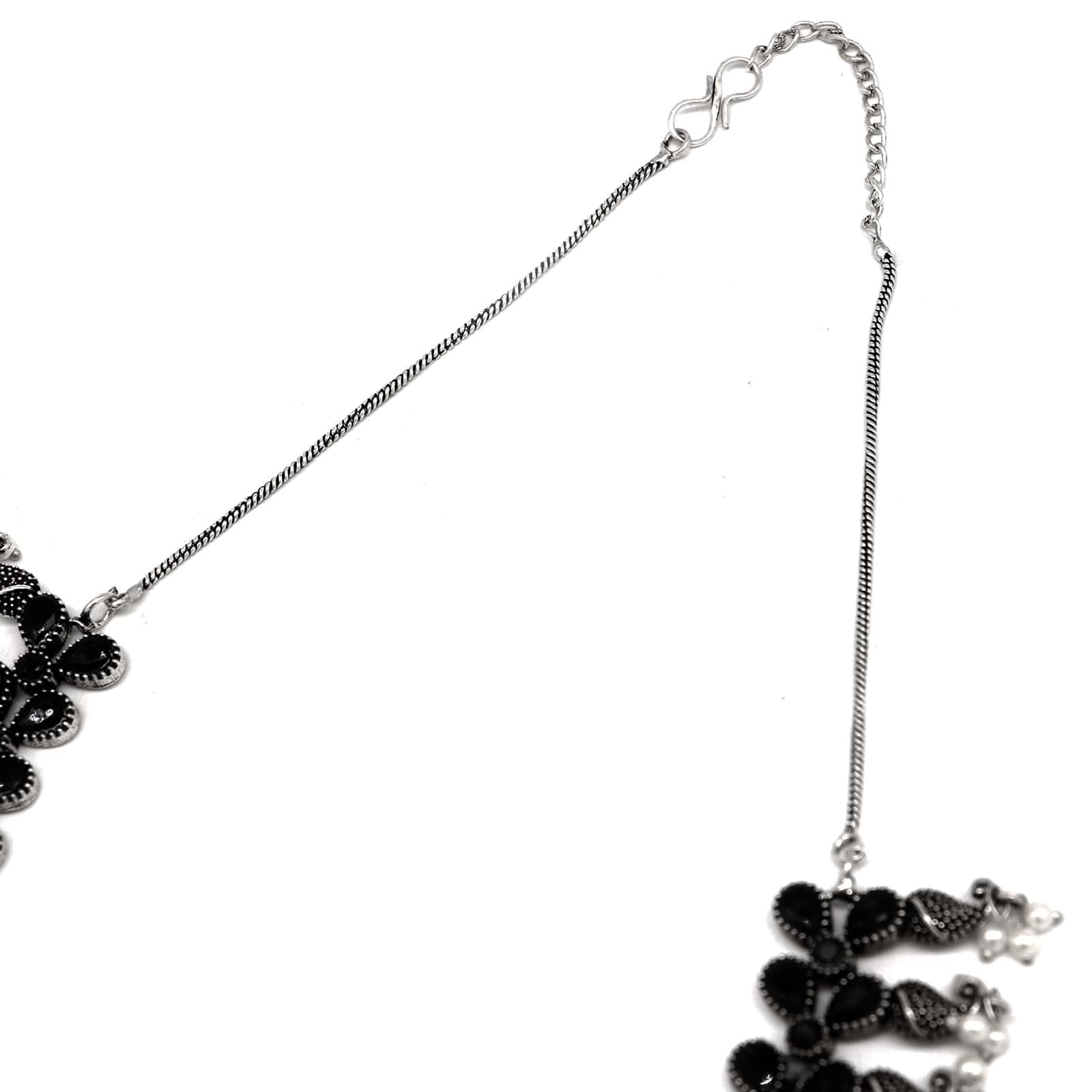 Niranjana Black Stone Silver Oxidized Necklace Set - Image 8