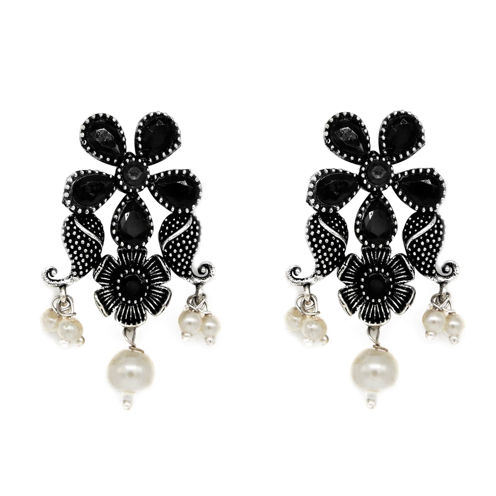 Niranjana Black Stone Silver Oxidized Necklace Set - Image 9