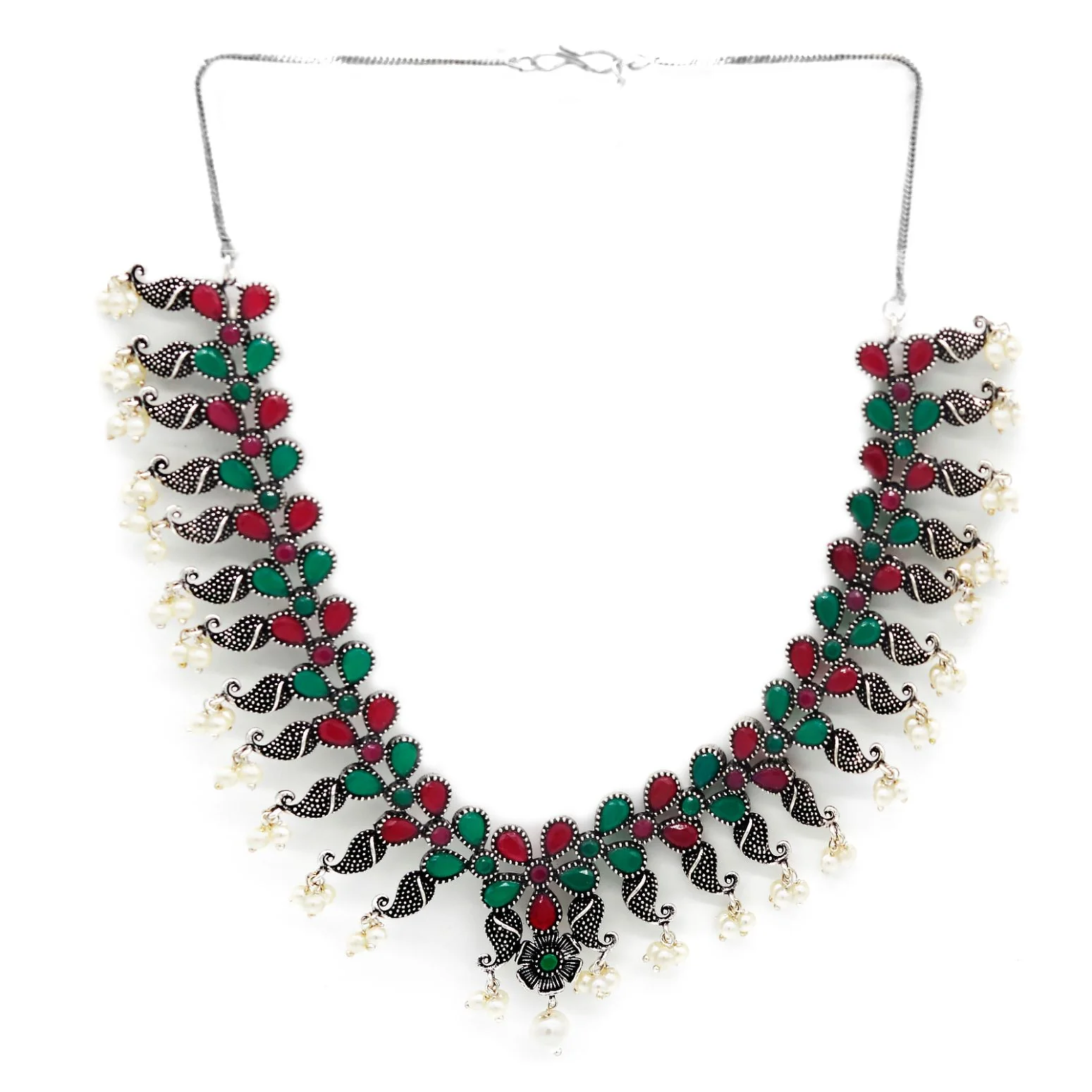 Niranjana Multi colored Silver Oxidized Necklace Set - Image 3