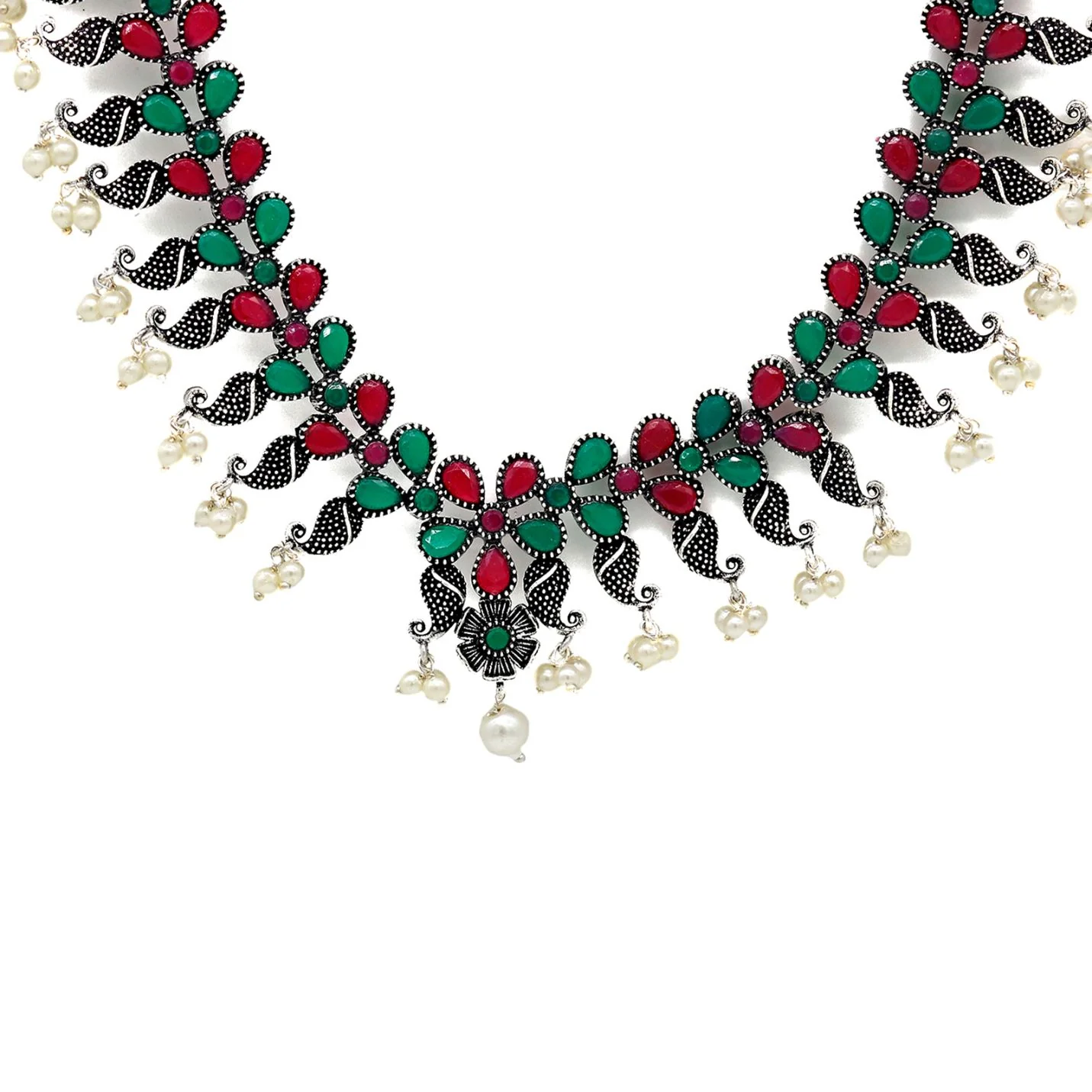 Niranjana Multi colored Silver Oxidized Necklace Set - Image 4