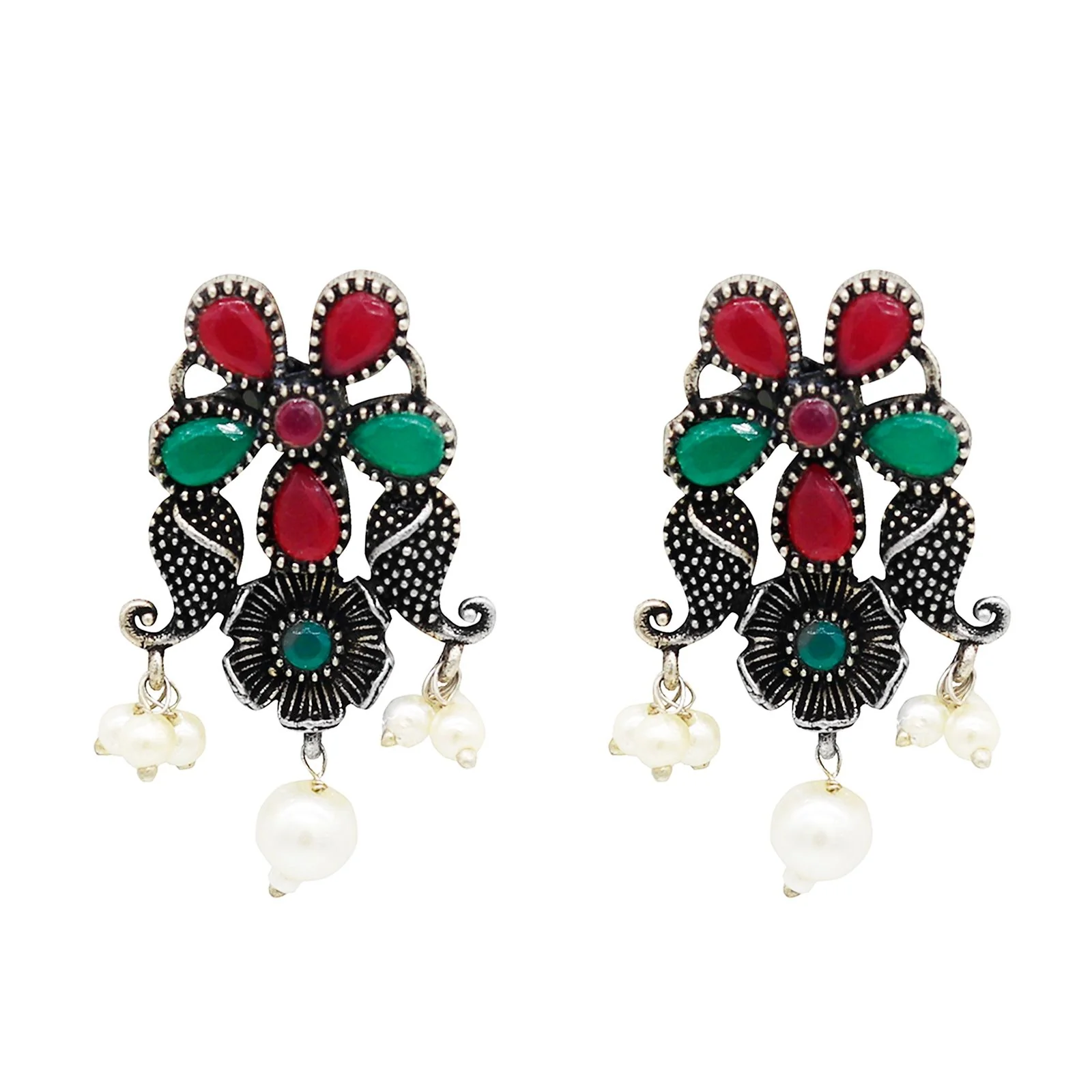 Niranjana Multi colored Silver Oxidized Necklace Set - Image 7