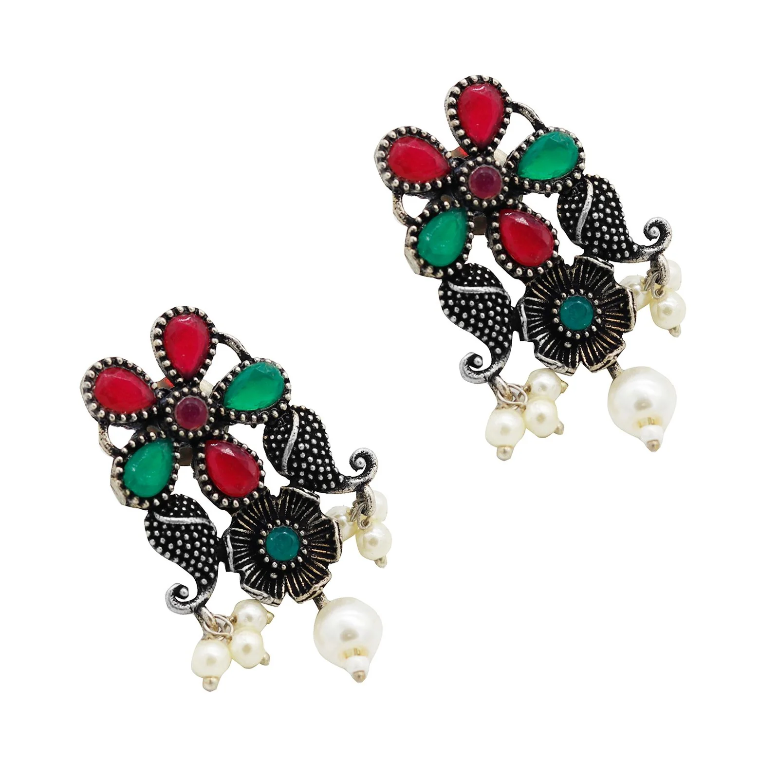 Niranjana Multi colored Silver Oxidized Necklace Set - Image 8