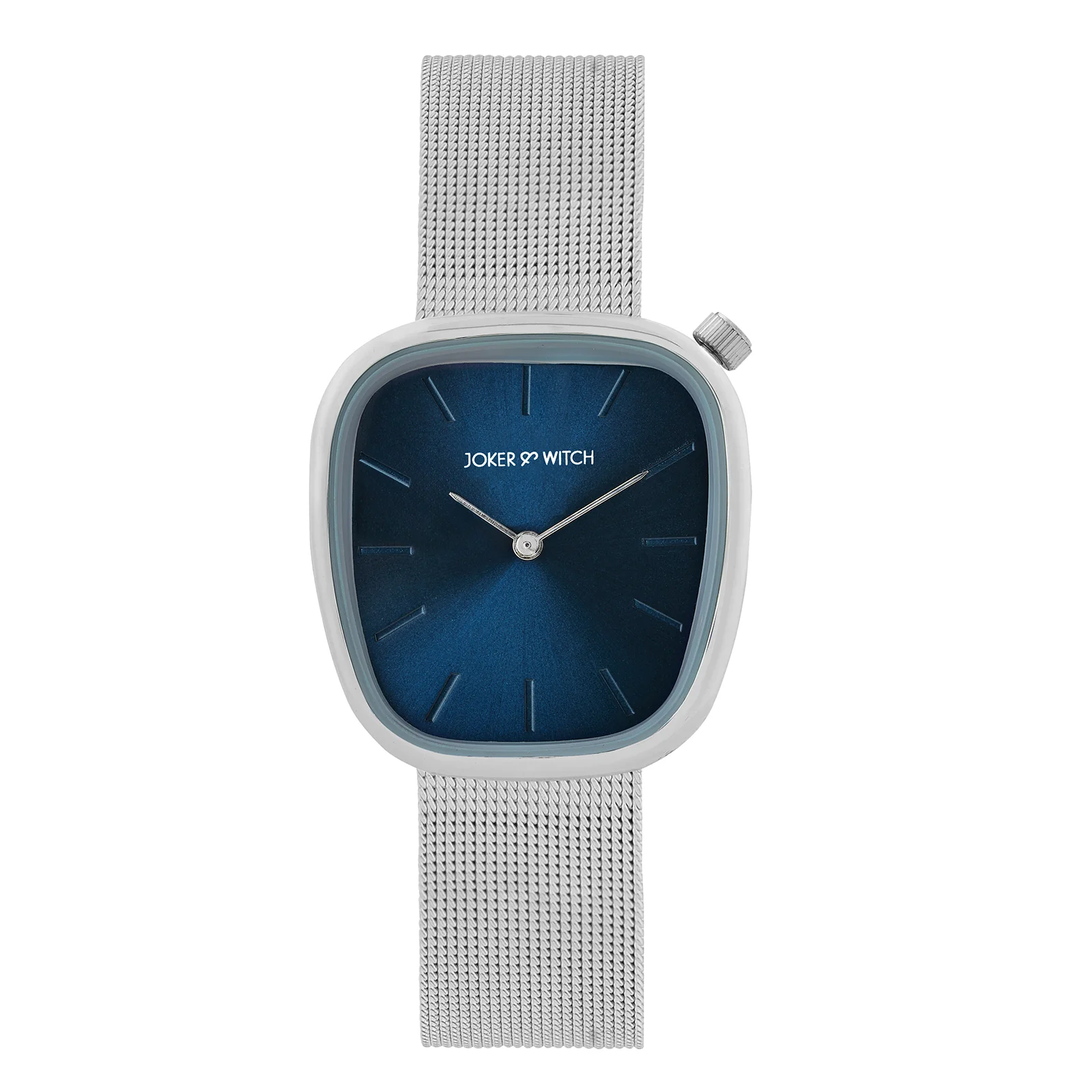 Nocturne Blue Small Square Dial Silver Mesh Strap Women's Watch - Image 3
