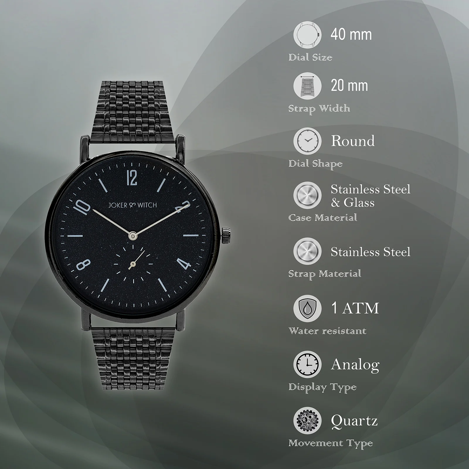 Noel Black Large Dial Linked Chain Strap Men's Watch - Image 6