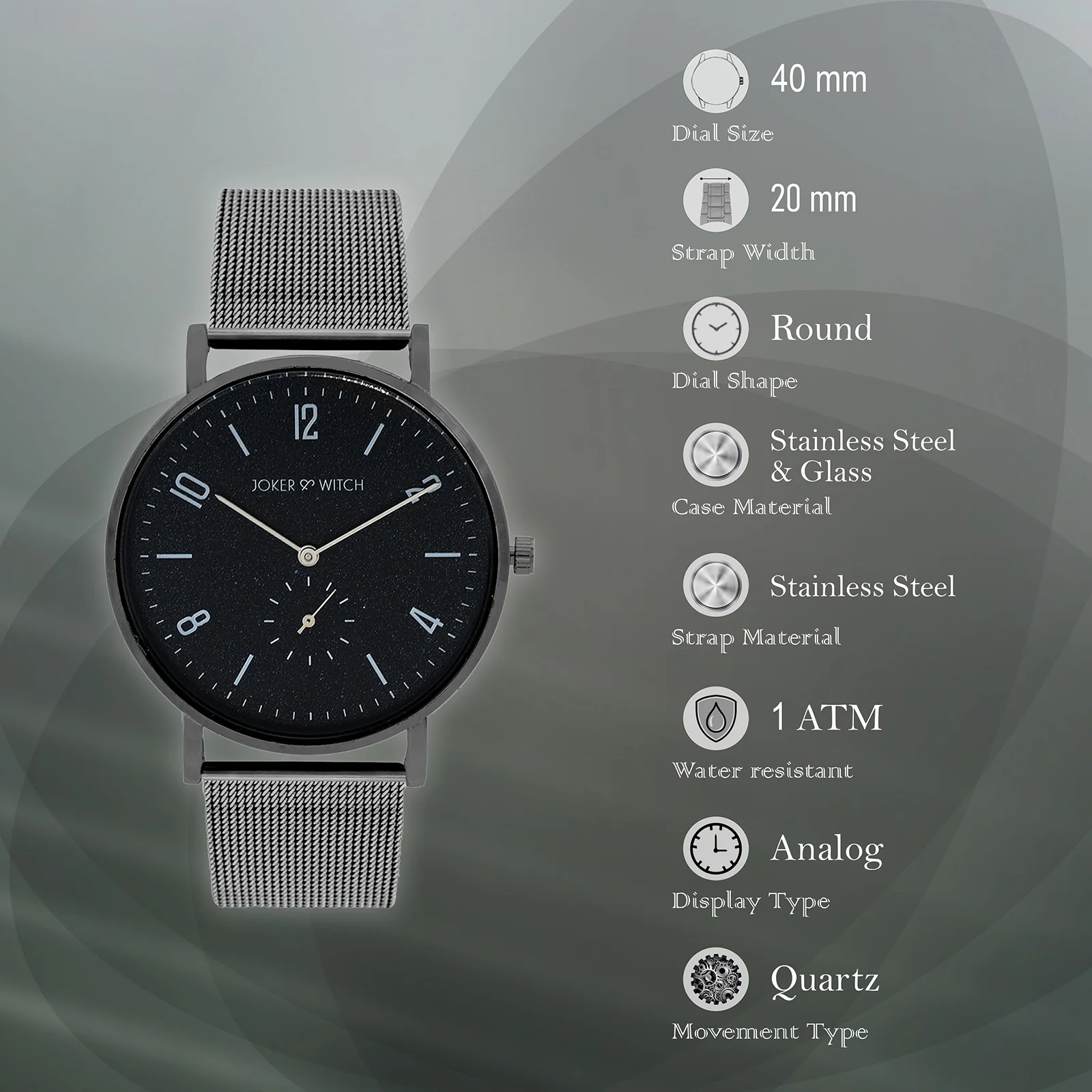 Noel Gunmetal Large Dial Mesh Strap Men's Watch - Image 5