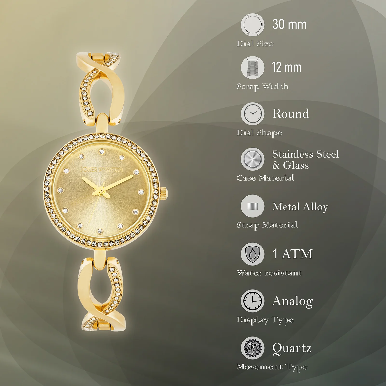 Noella Gold Small Rhinestone Dial Bracelet Strap Women's Watch - Image 7
