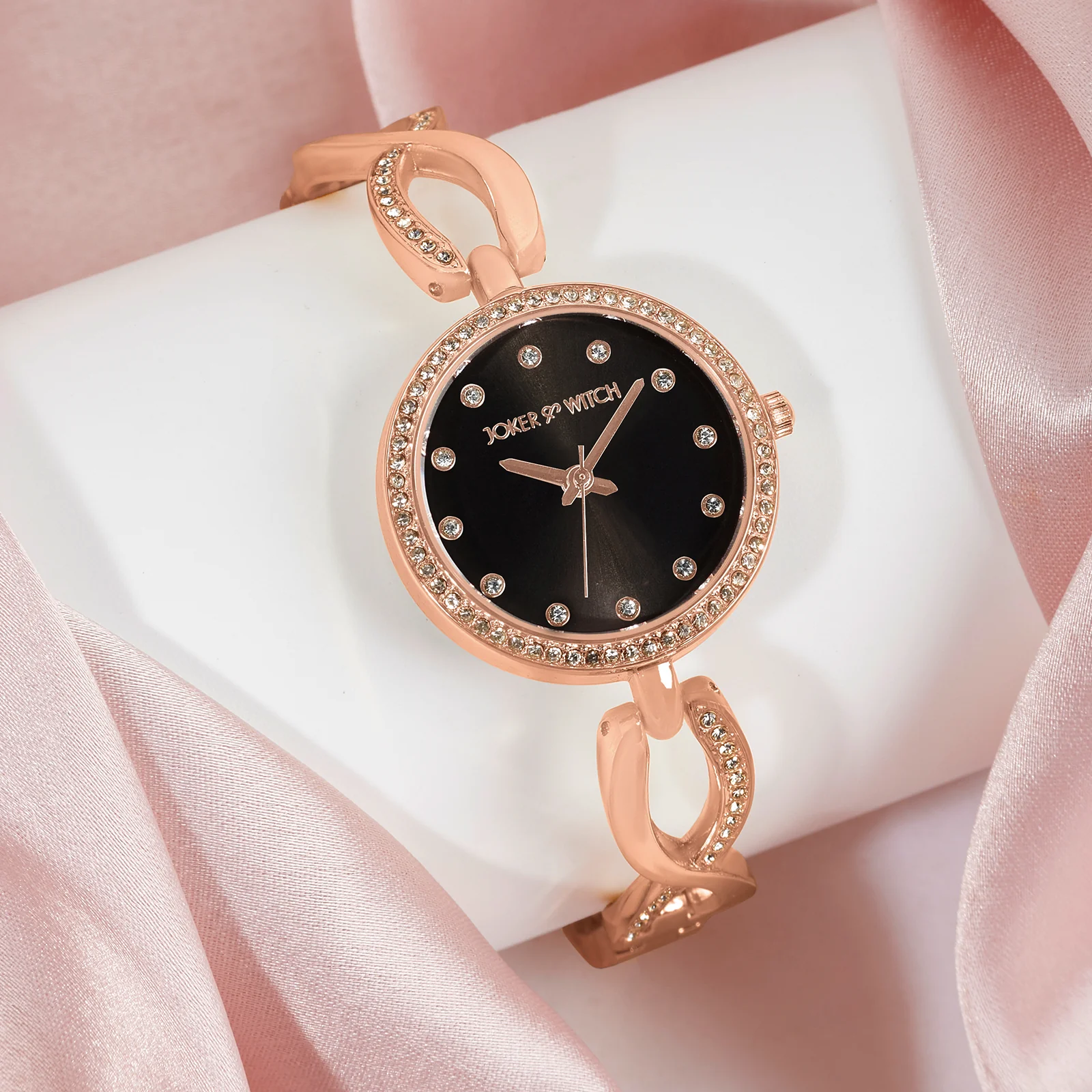 Noella Black Small Rhinestone Dial Rose Gold Bracelet Strap Women's Watch - Image 2