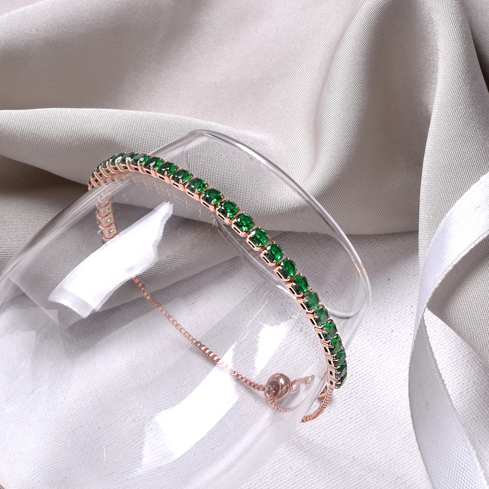 Nora  Gold Tennis Green Bracelet - Image 2