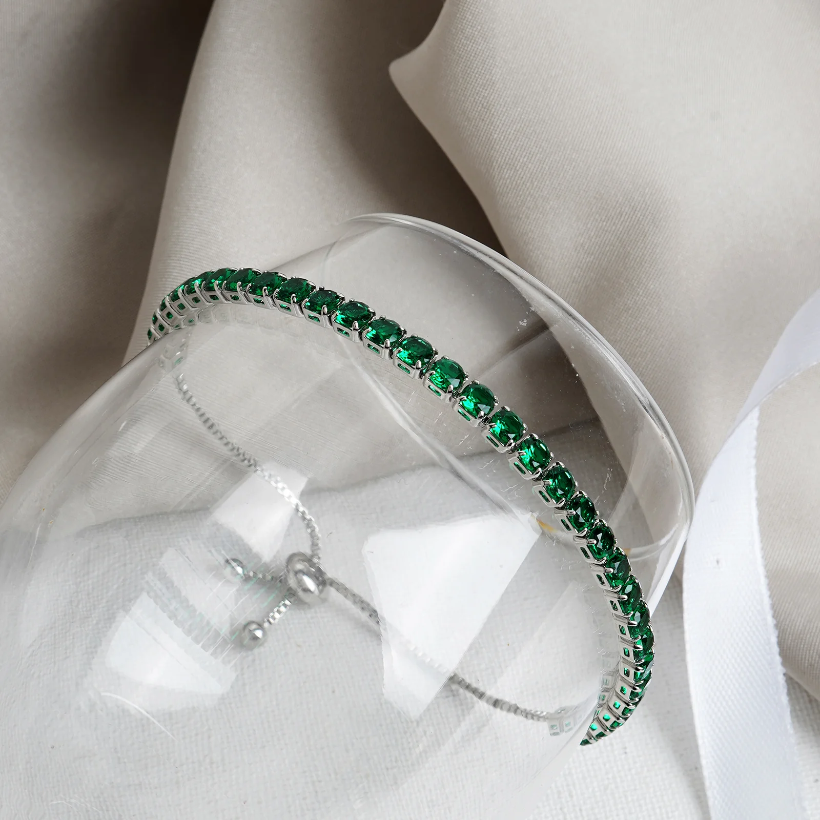 Nora Silver Tennis Green Bracelet - Image 2