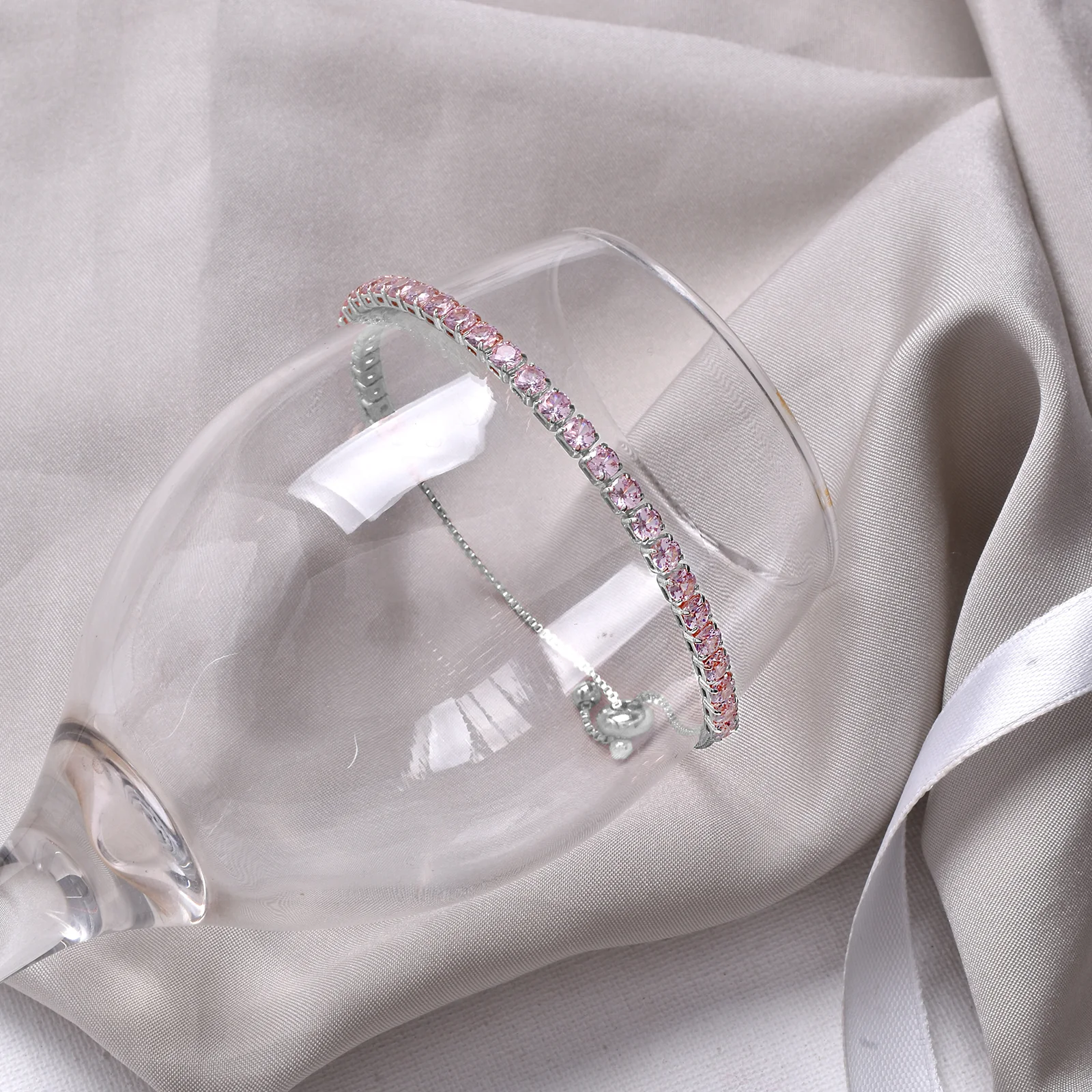 Nora Silver Tennis Pink Bracelet - Image 2