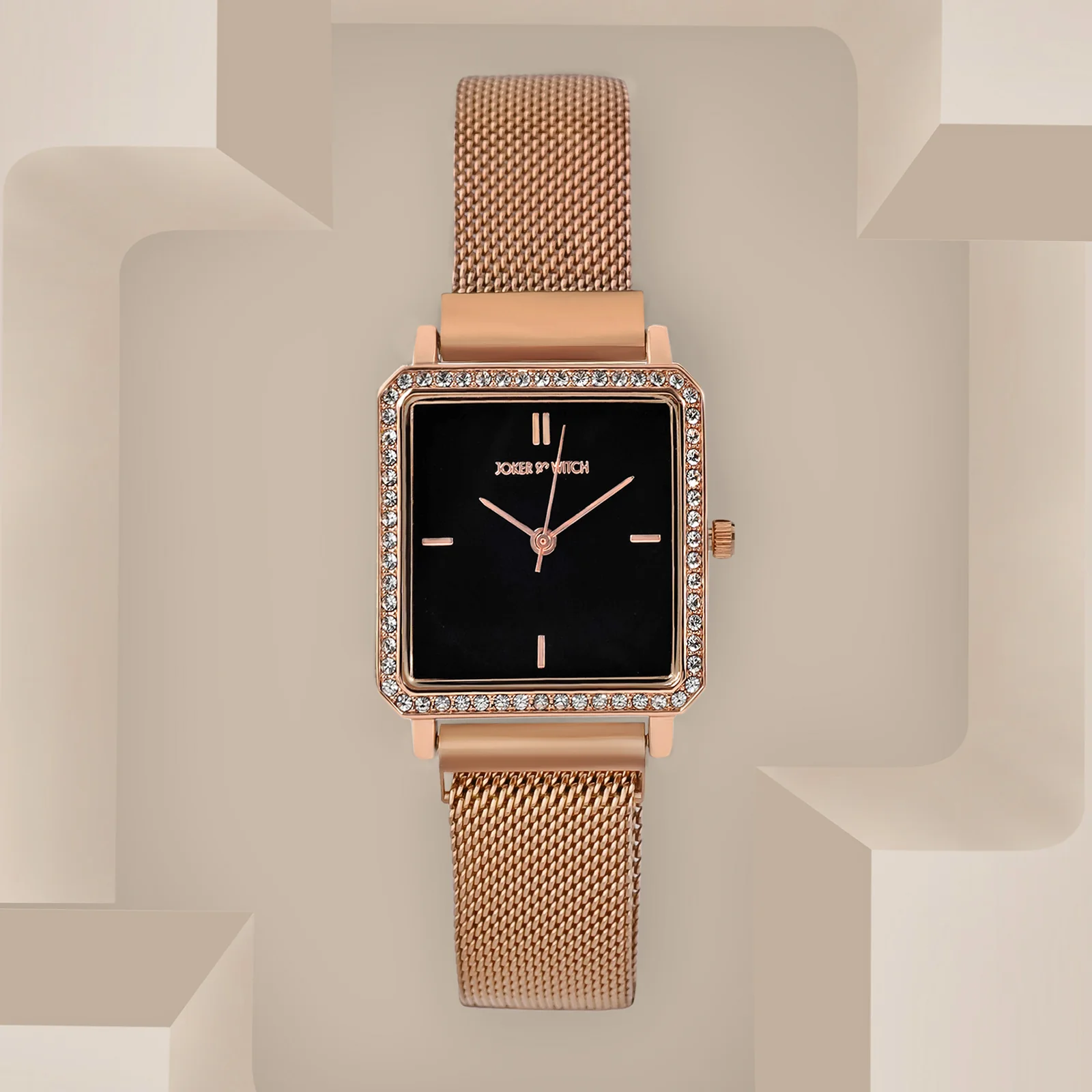 Octa Black Small Square Rhinestone Dial Rose Gold Magnetic Strap Women's Watch - Image 3