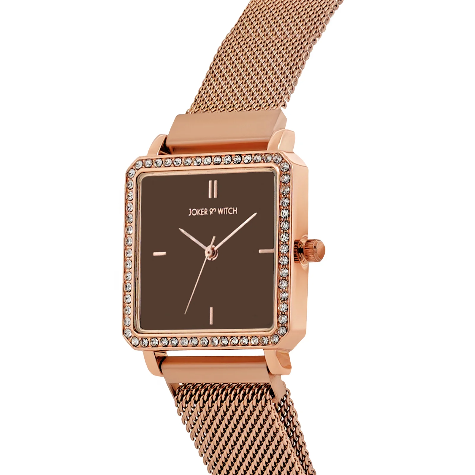Octa Brown Small Square Rhinestone Dial Rose Gold Magnetic Strap Women's Watch - Image 4