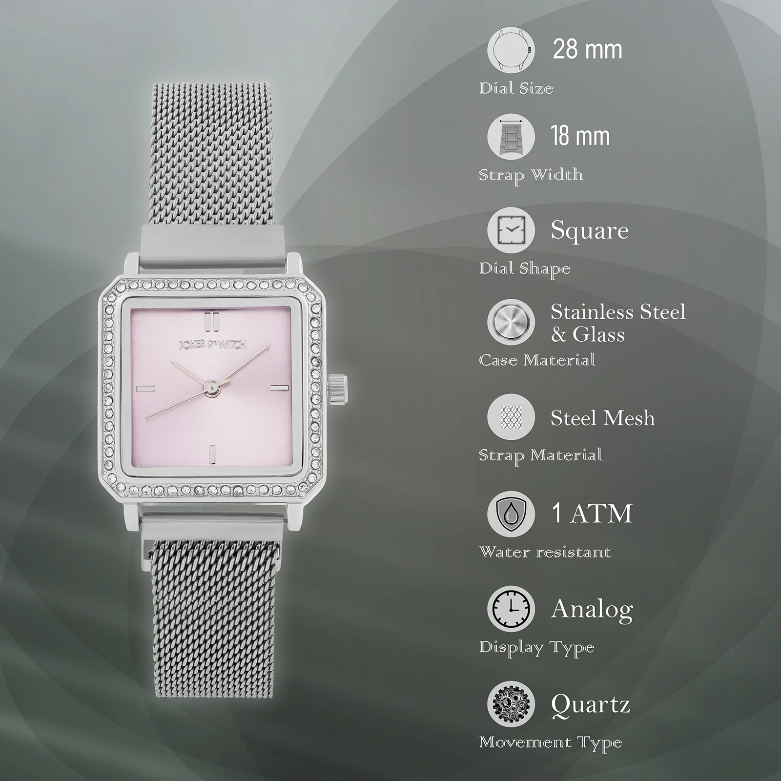 Octa Lavender Small Square Rhinestone Dial Silver Magnetic Strap Women's Watch - Image 7