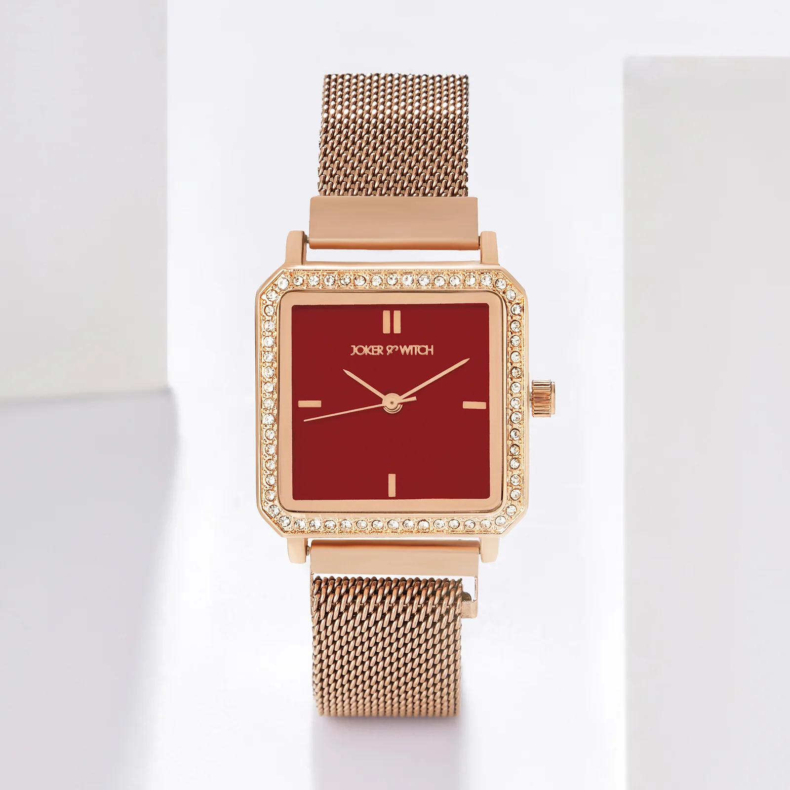 Octa Maroon Small Square Rhinestone Dial Rose Gold Magnetic Strap Women's Watch - Image 2