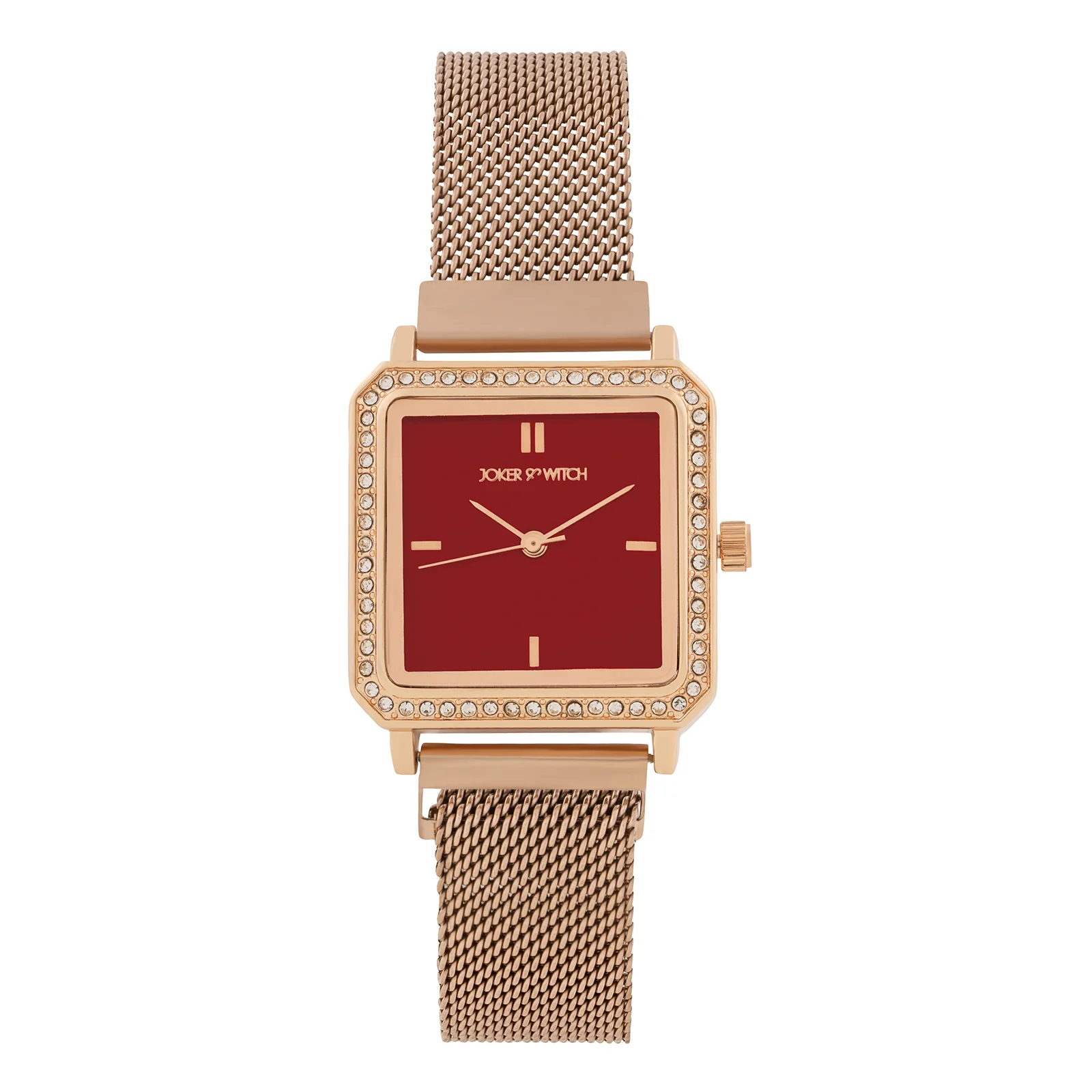 Octa Maroon Small Square Rhinestone Dial Rose Gold Magnetic Strap Women's Watch - Image 3