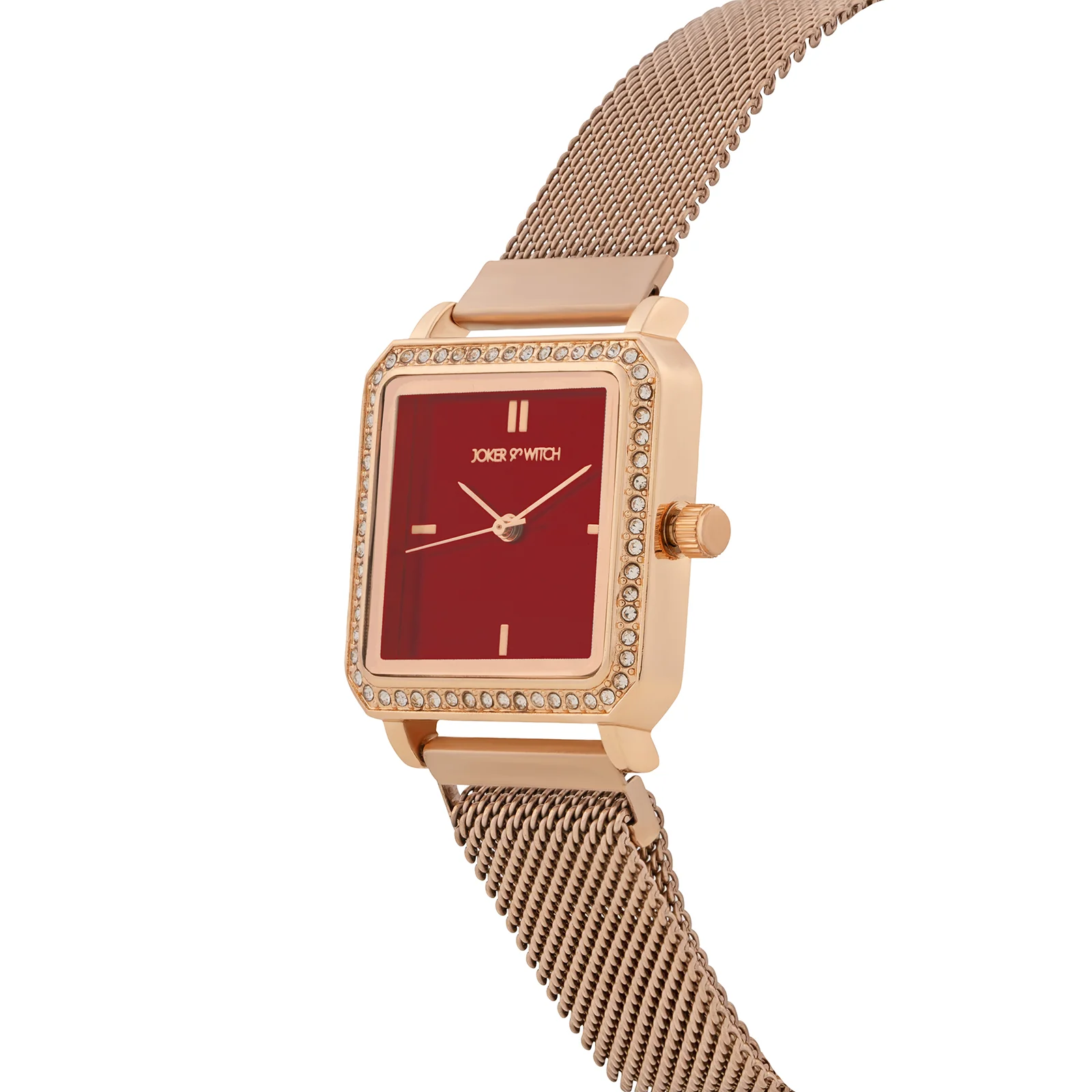 Octa Maroon Small Square Rhinestone Dial Rose Gold Magnetic Strap Women's Watch - Image 4