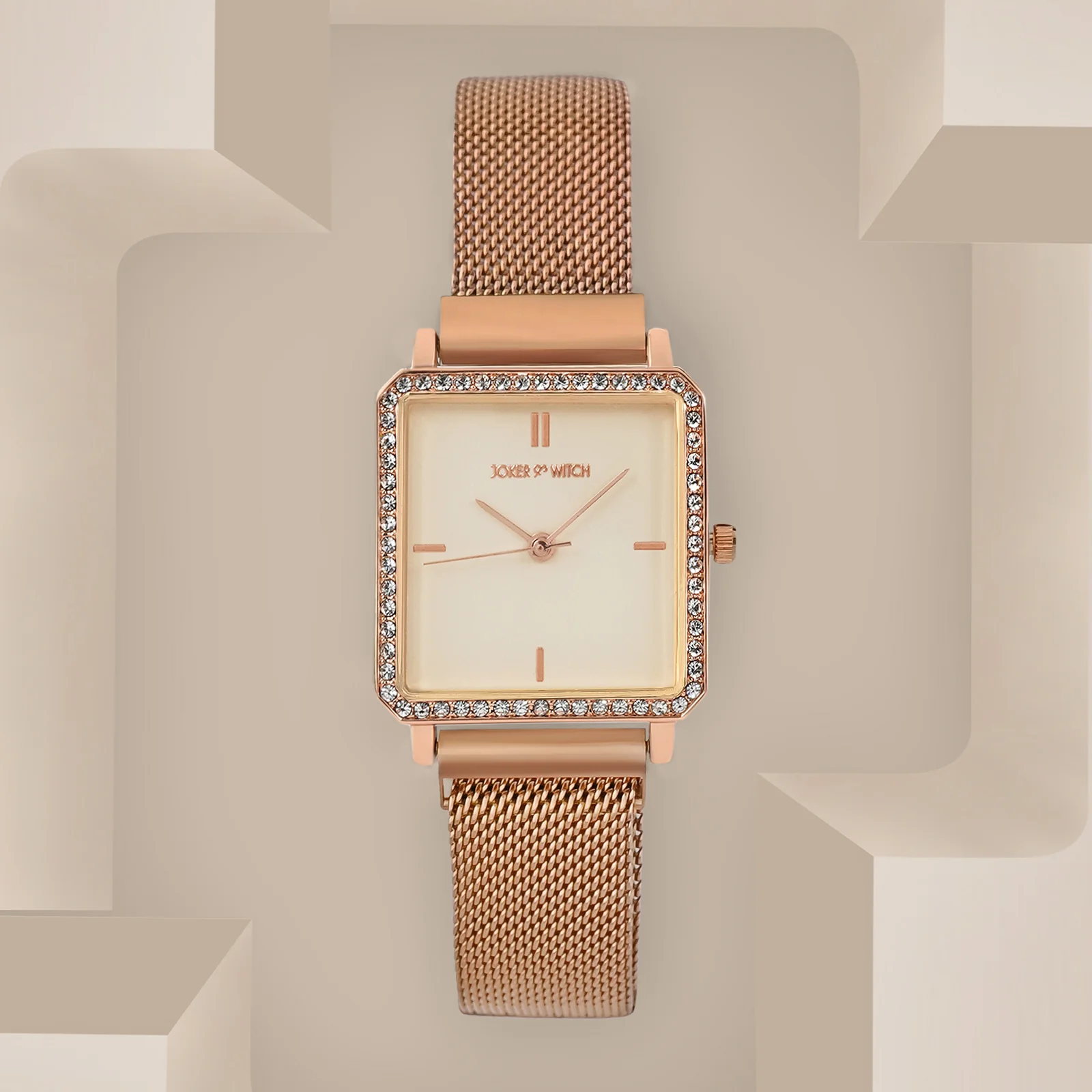 Octa Off White Small Square Rhinestone Dial Rose Gold Magnetic Strap Women's Watch - Image 3