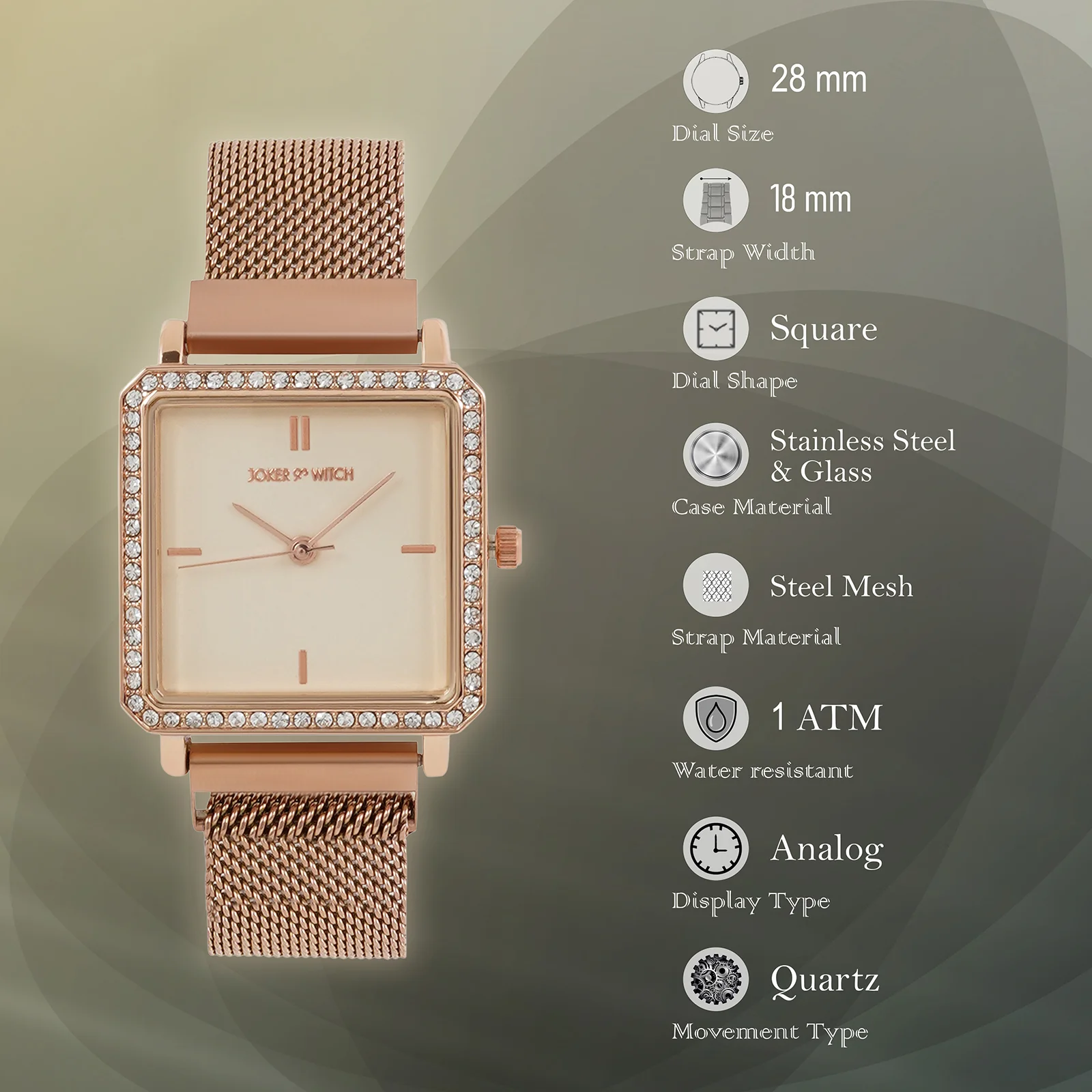 Octa Off White Small Square Rhinestone Dial Rose Gold Magnetic Strap Women's Watch - Image 7