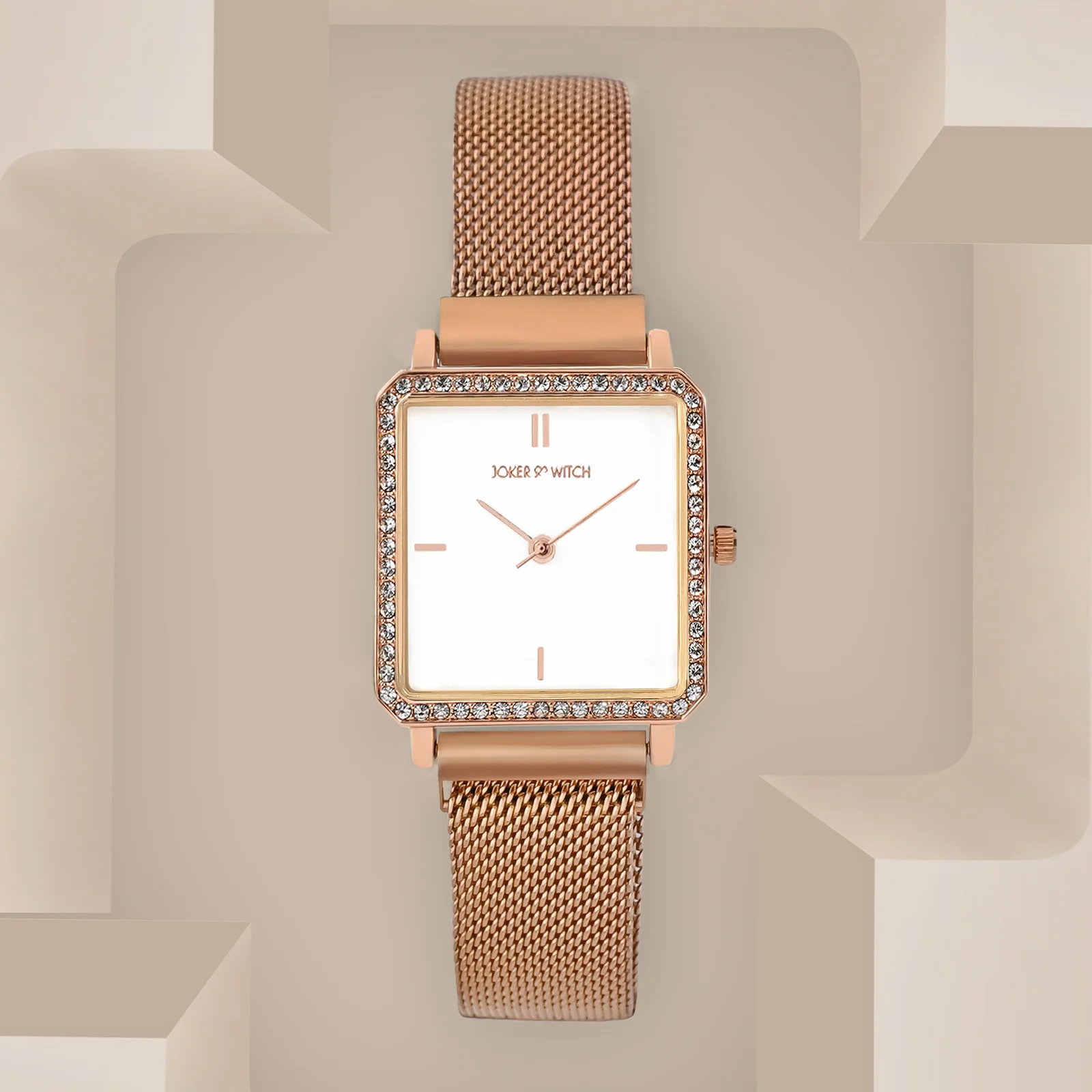 Octa White Small Square Rhinestone Dial Rose Gold Magnetic Strap Women's Watch - Image 3