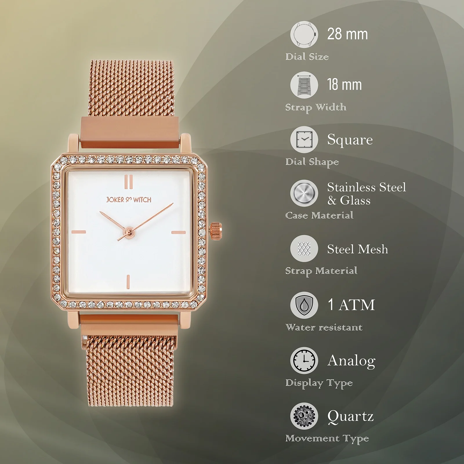 Octa White Small Square Rhinestone Dial Rose Gold Magnetic Strap Women's Watch - Image 7