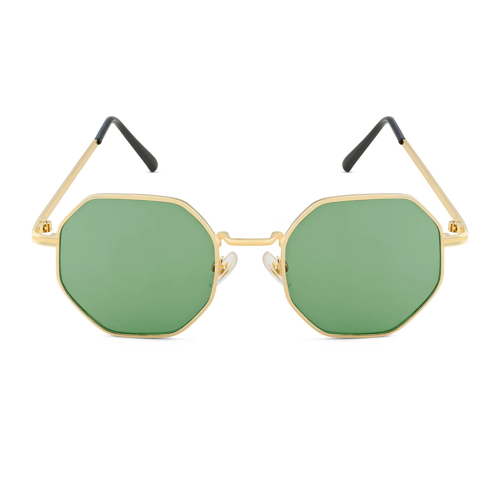 Octara Octagon Shaped Sunglasses And Gold Frames With Dark Green Lenses - Image 4